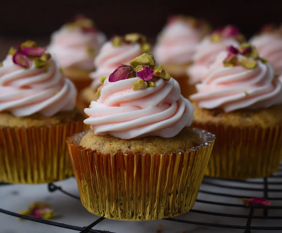 Honey Pistachio Rosewater Cupcakes