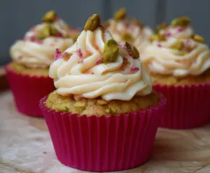 Honey Pistachio Rosewater Cupcakes