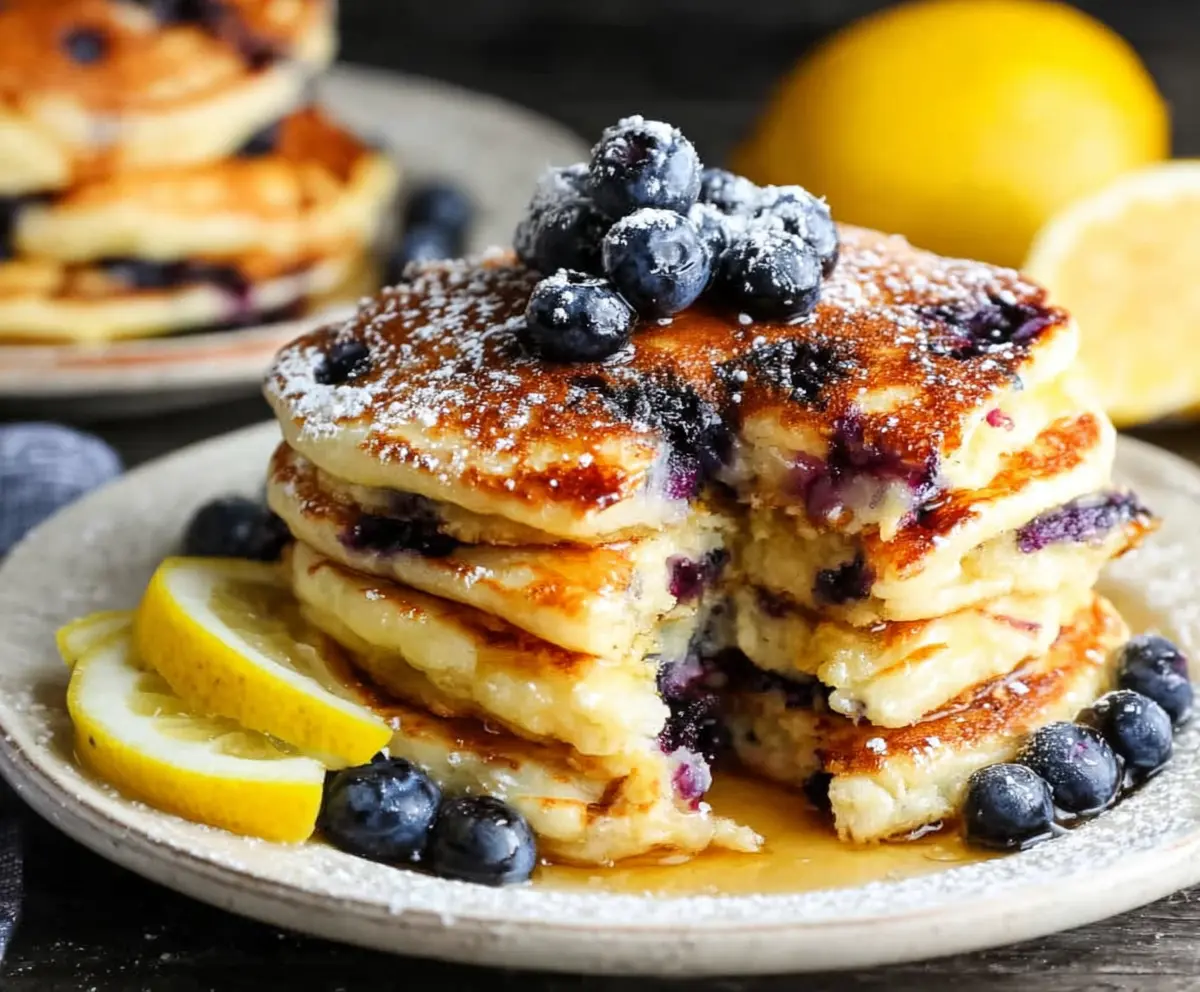 Easy Lemon Blueberry Sourdough Pancakes
