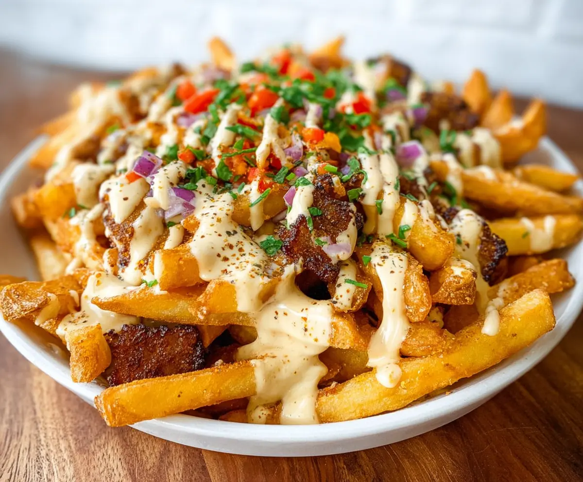 Savory Louisiana Voodoo Fries topped with spicy chili, melted cheese, and fresh herbs.