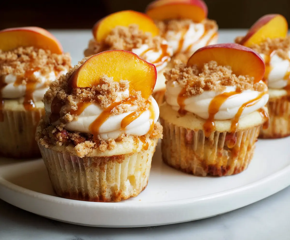 Delicious Peach Cobbler Cupcakes with golden crust and ripe peach filling