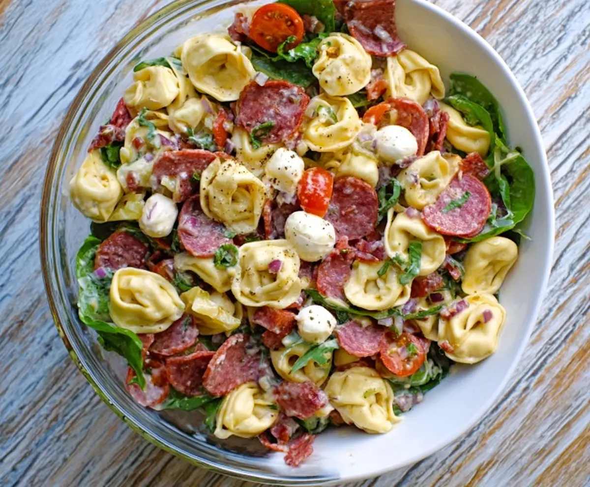 Easy Salami Mozzarella Tortellini Salad