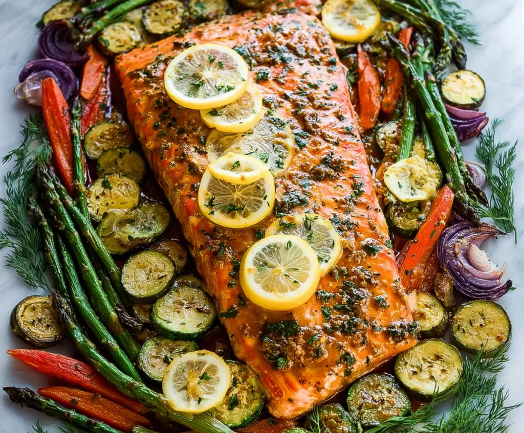 Sheet Pan Honey Mustard Salmon with Spring Veggies