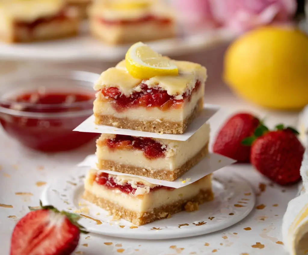 Springtime Strawberry Lemon Cheesecake Bars