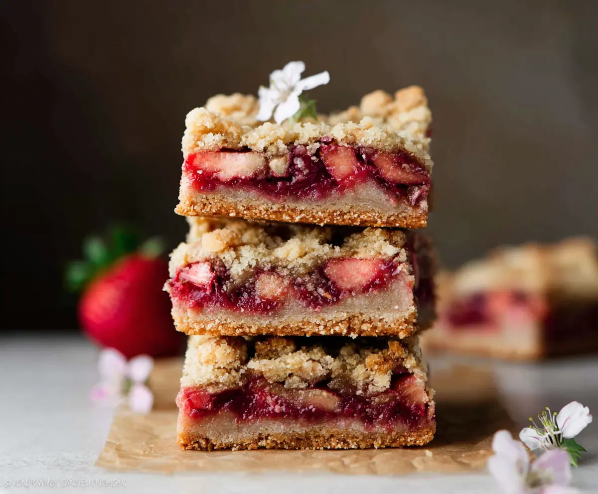 Delicious homemade Strawberry Rhubarb Crumble Bars with a golden crust and vibrant fruit filling