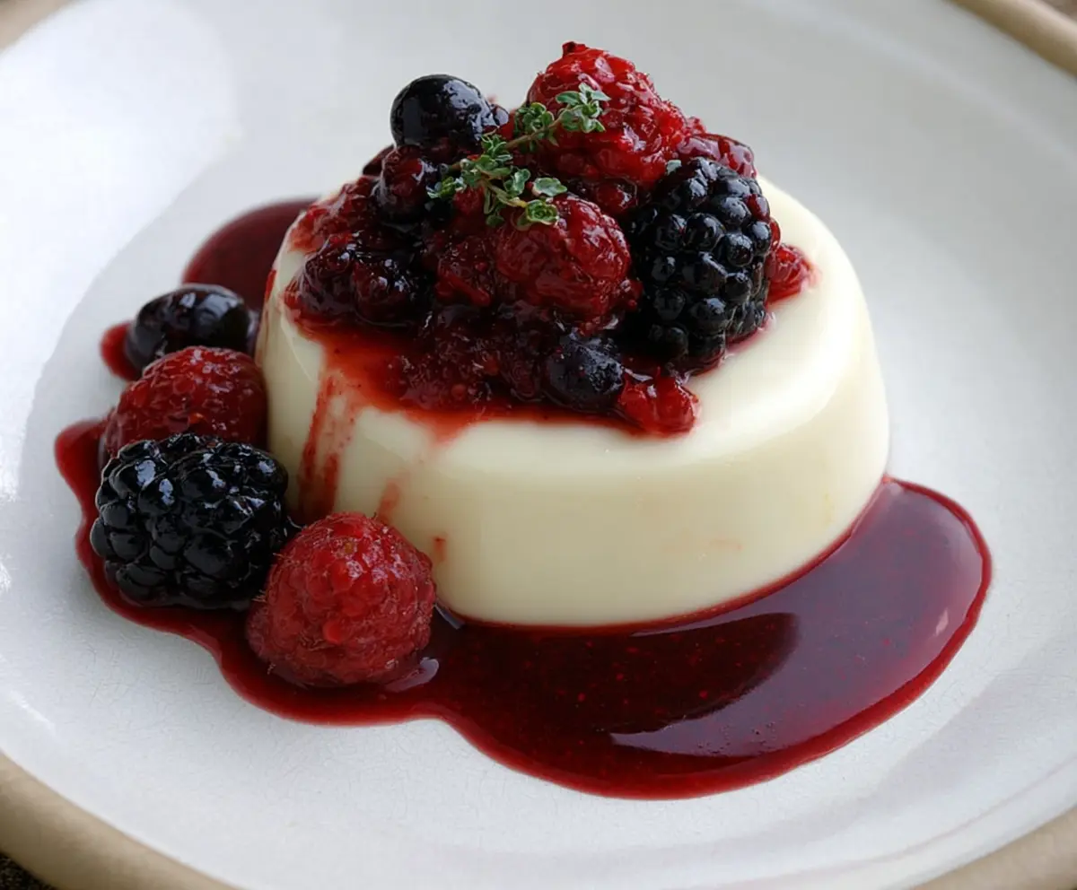 Creamy Vanilla Bean Panna Cotta with Berry Sauce