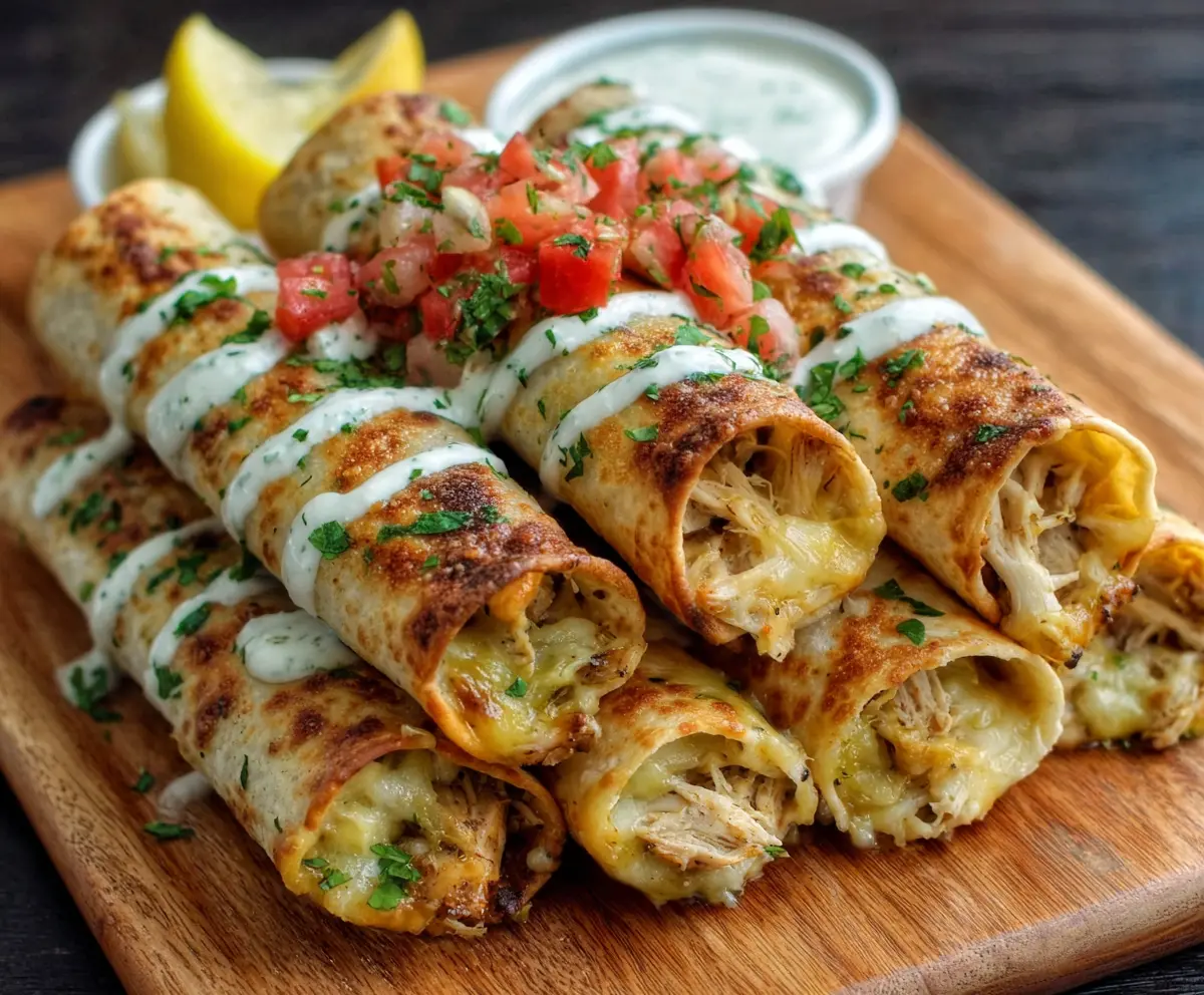 Crispy Dill Pickle Ranch Chicken Taquitos
