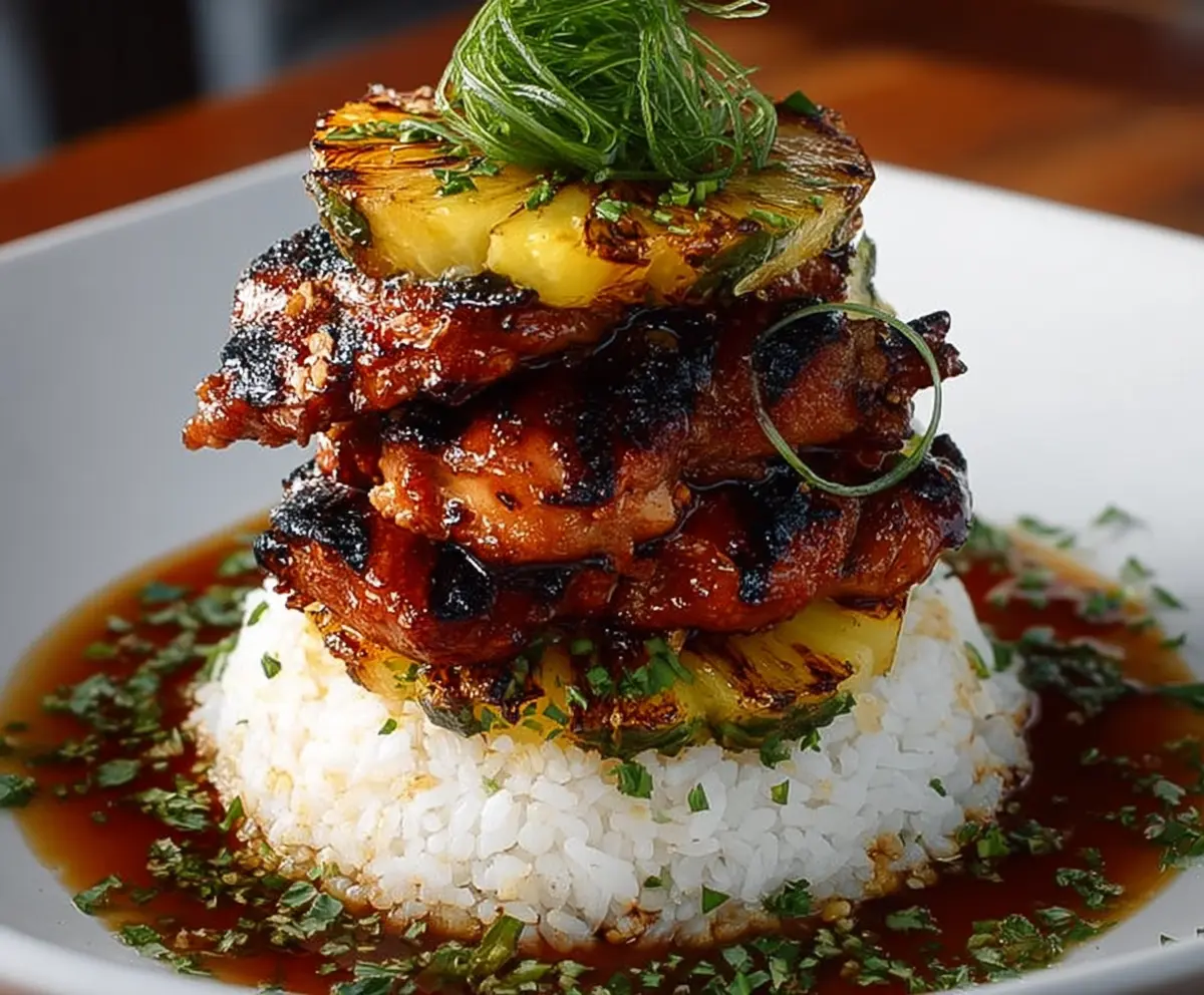 Easy Hawaiian Huli Huli Chicken Stack