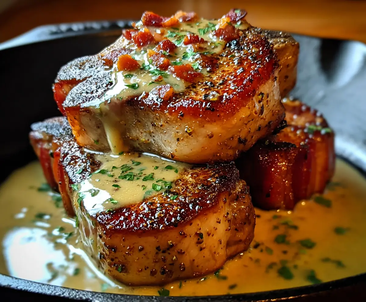 Maple Bacon Pork Chops with Creamy Dijon Sauce