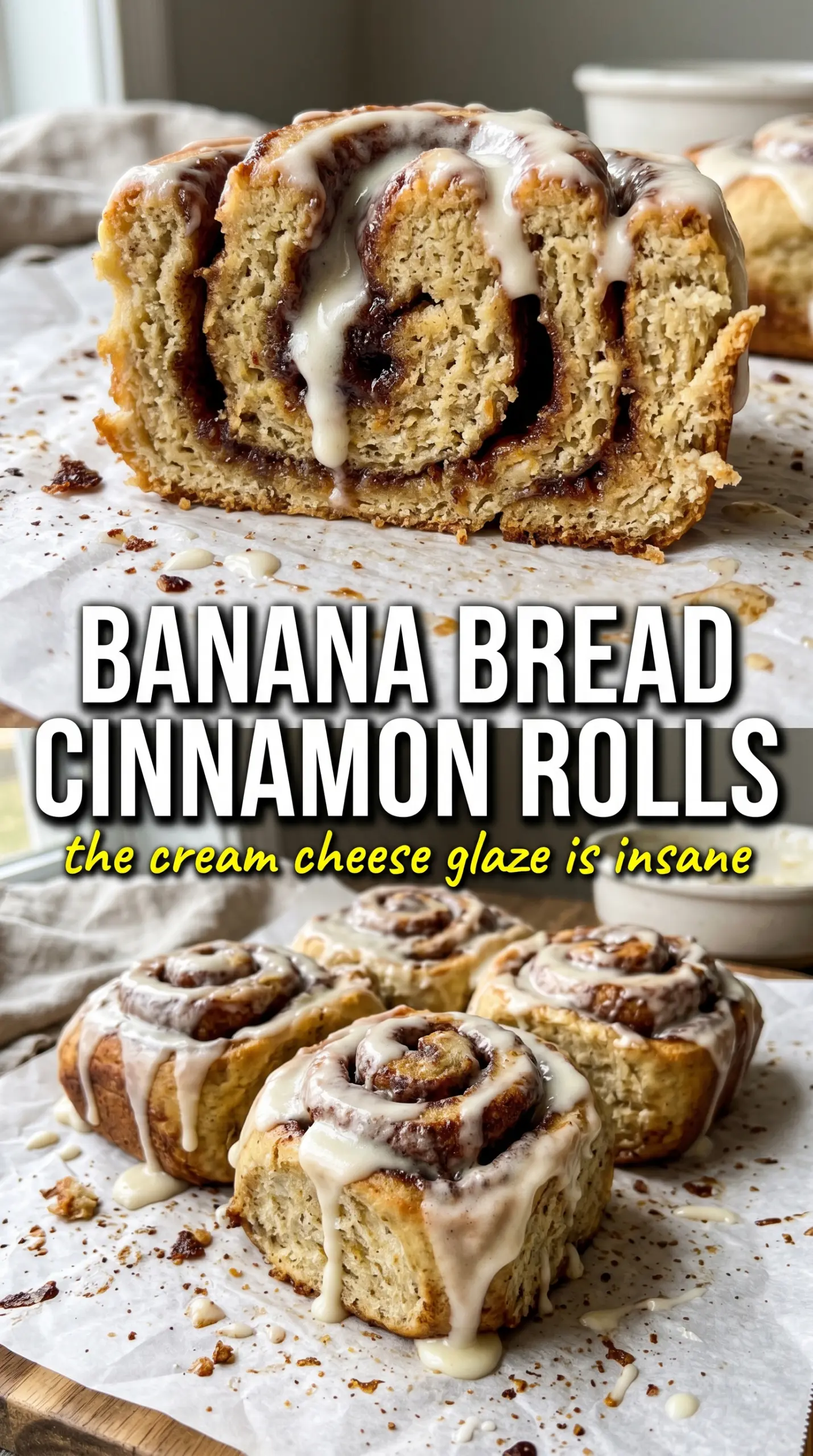 Banana Bread Cinnamon Rolls soft swirled frosting