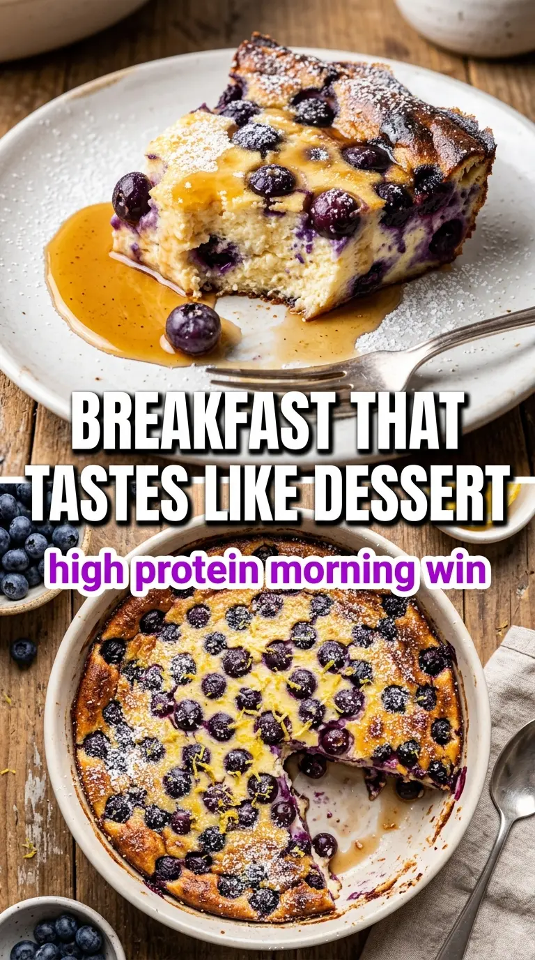 Blueberry Cottage Cheese Breakfast Bake golden creamy blueberry