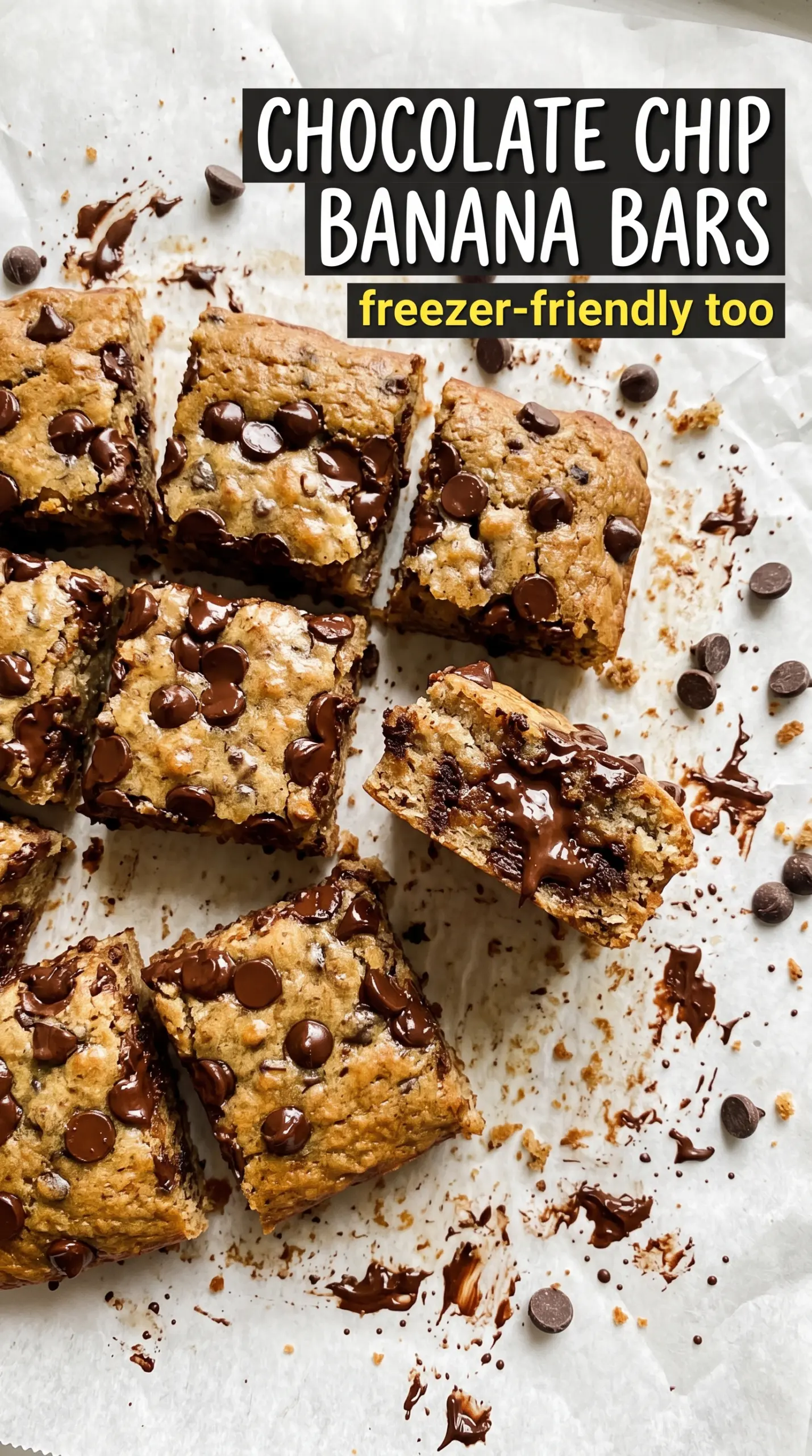 Chocolate Chip Banana Bars soft chewy chocolate chip