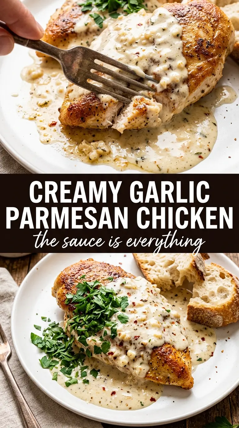 Creamy Garlic Parmesan Chicken, cheesy, garlicky, skillet