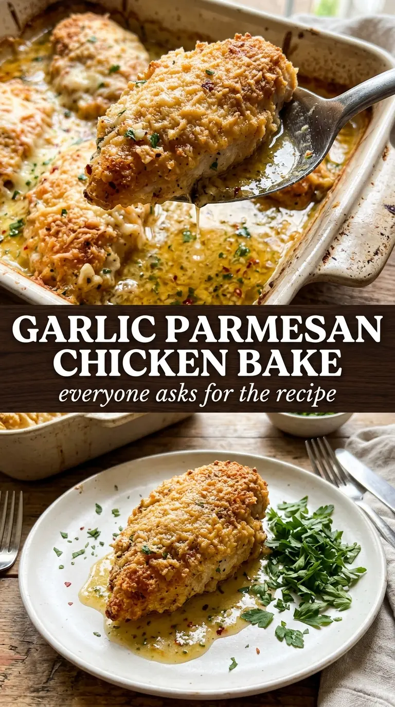 Garlic Parmesan Chicken Bake golden crusted chicken
