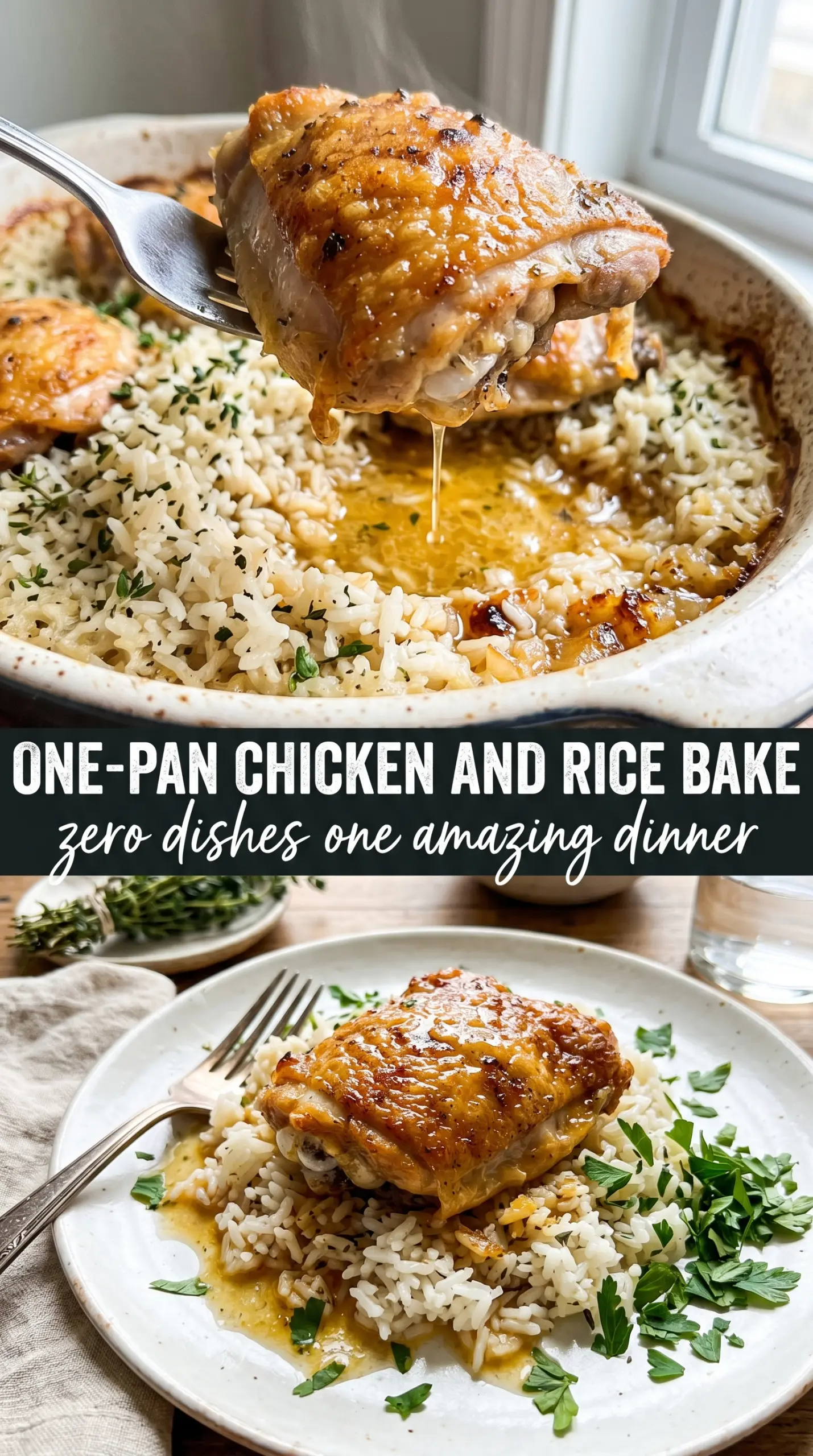 One-Pan Chicken and Rice Bake golden herb-flecked crispy
