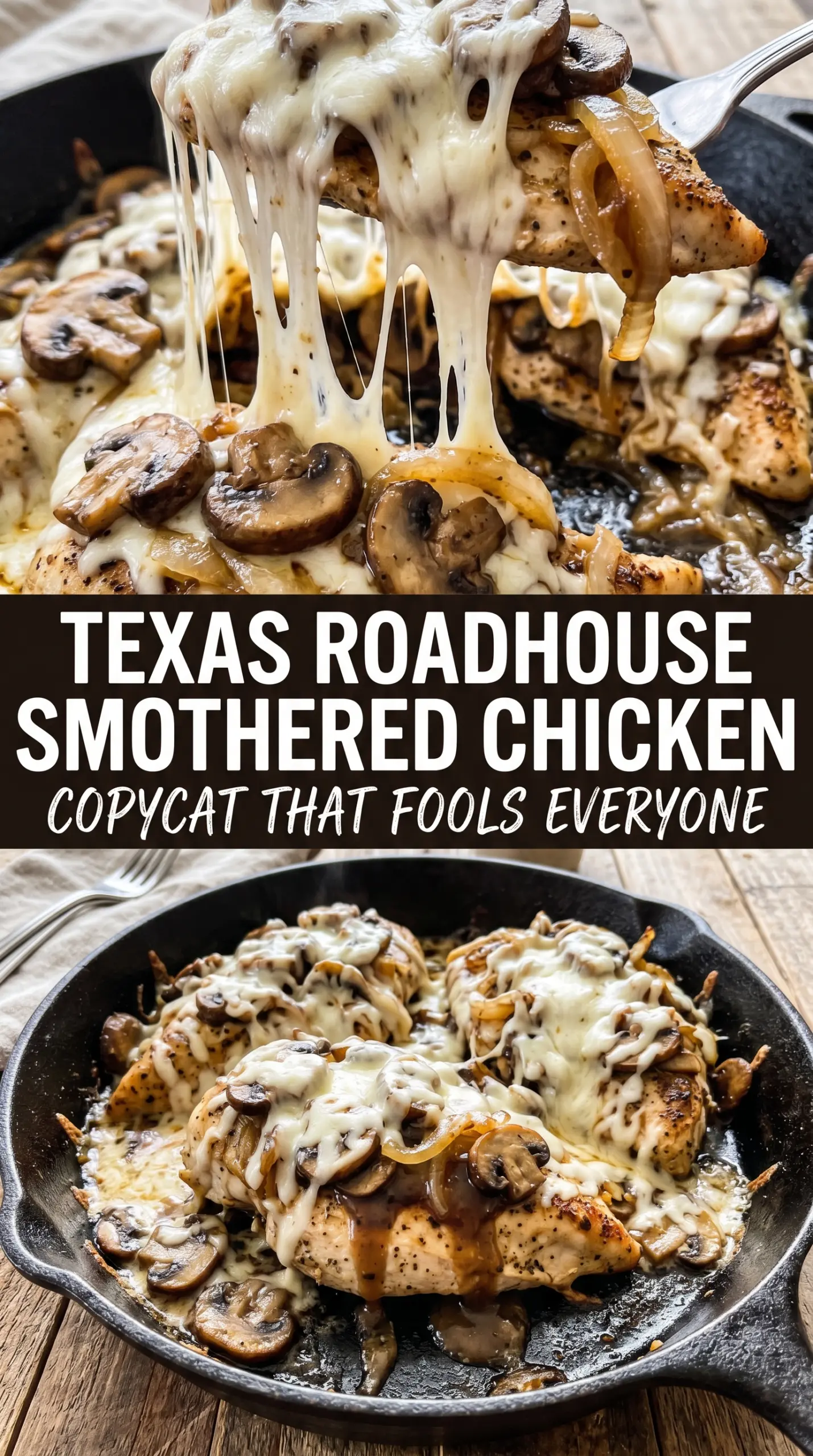 Texas Roadhouse Smothered Chicken Copycat cheesy mushrooms onions