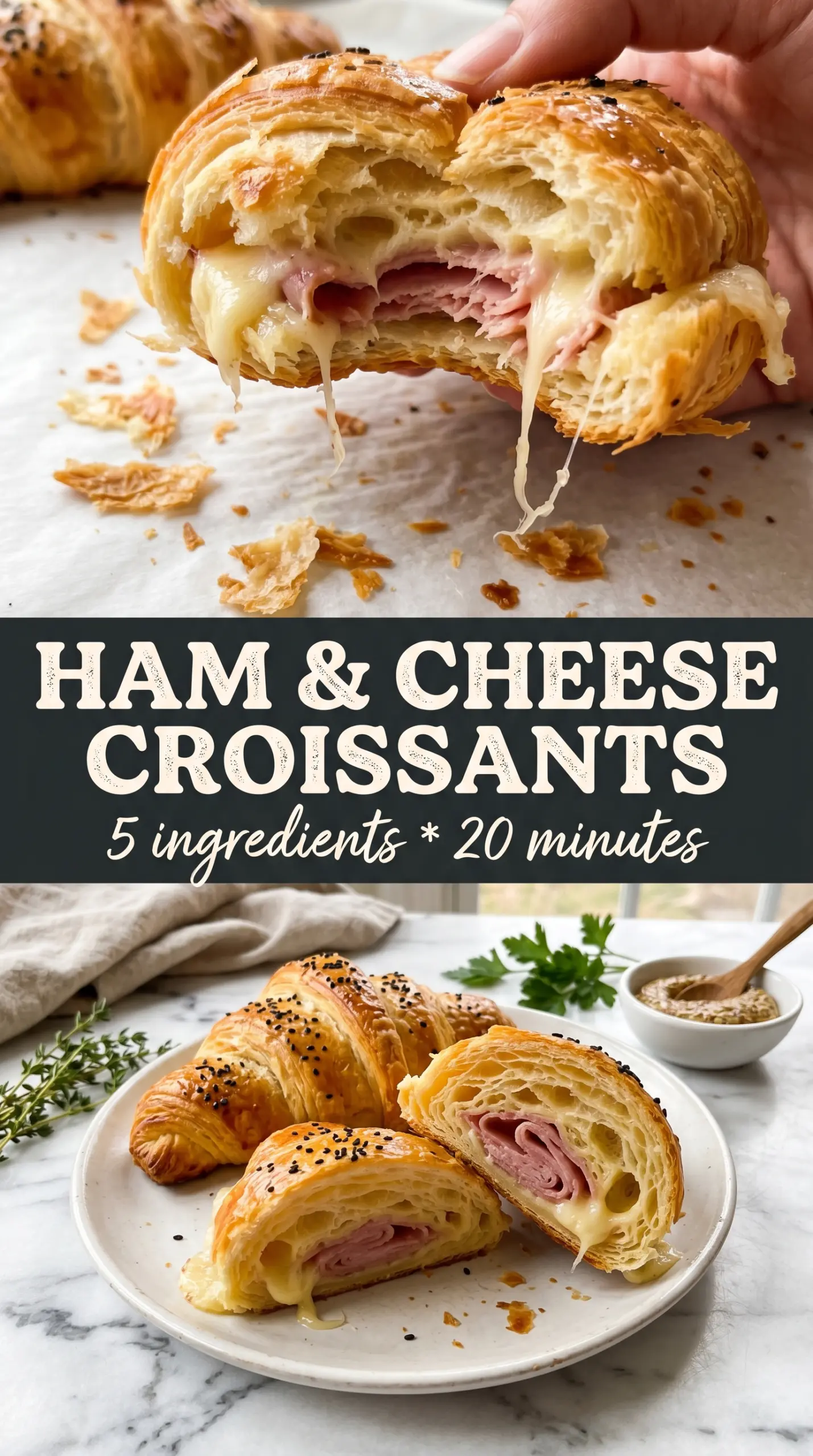 Baked Ham and Cheese Croissants golden crispy melty