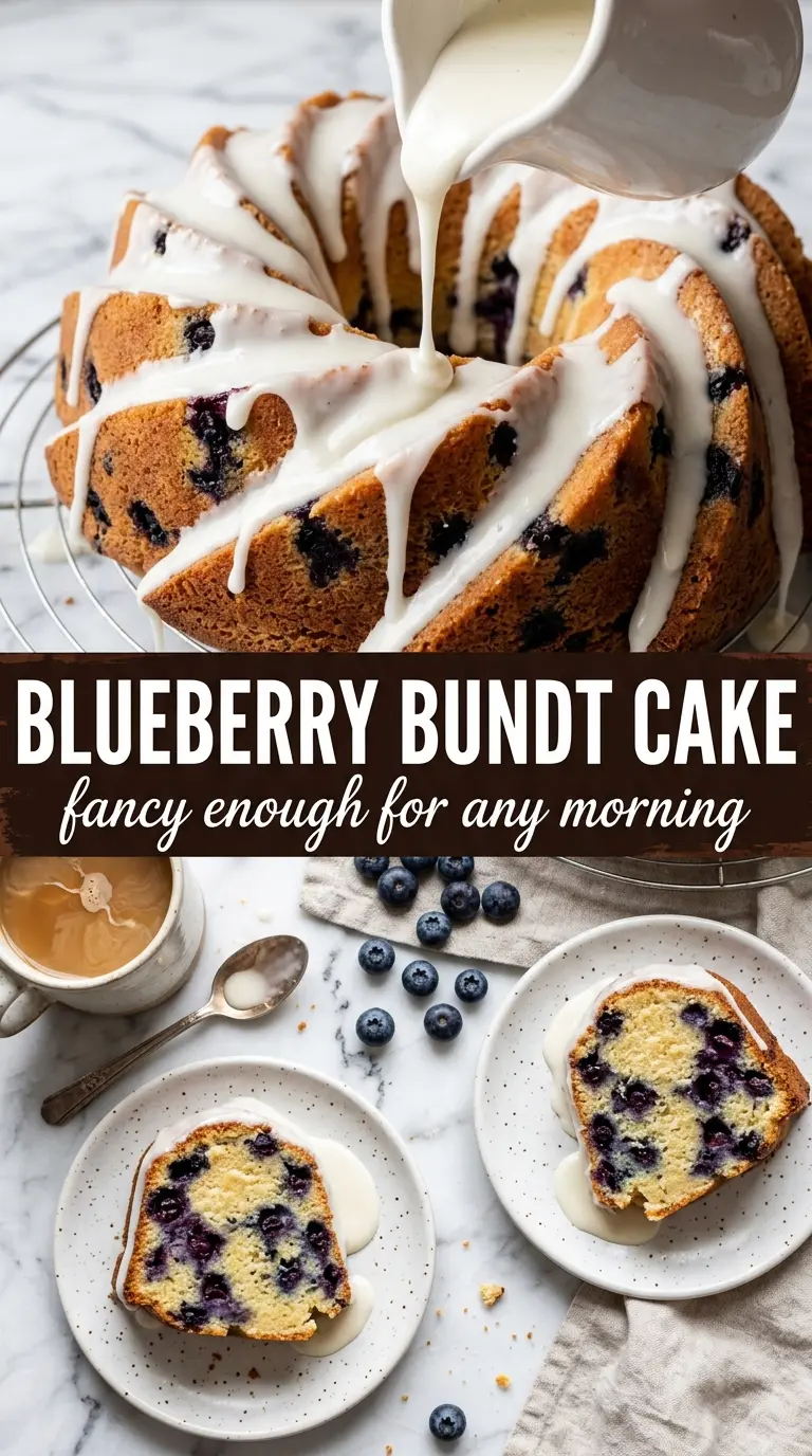 Blueberry Breakfast Bundt Cake with lemon glaze and powdered sugar