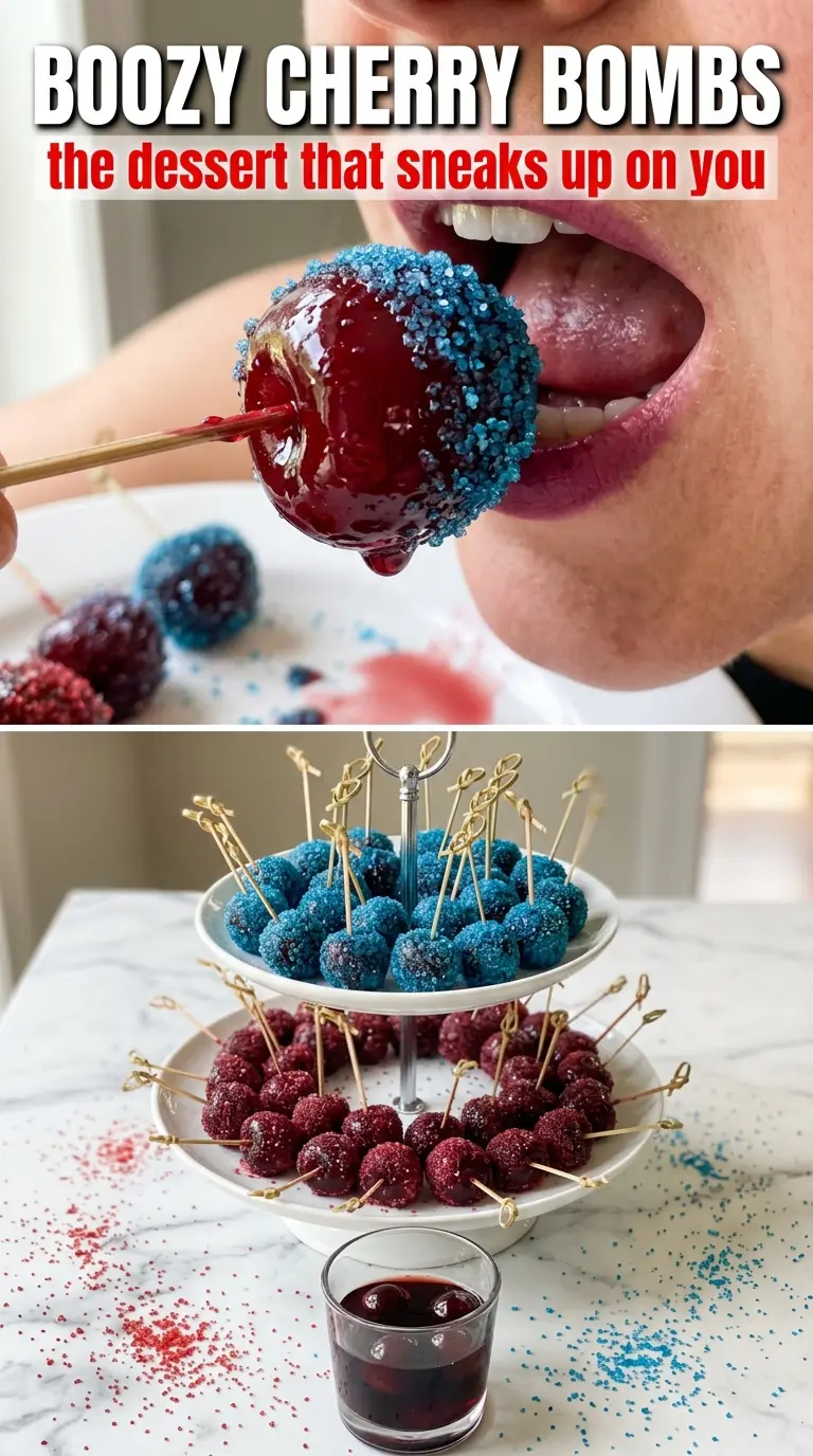Boozy Cherry Bombs boozy cherries bourbon-soaked