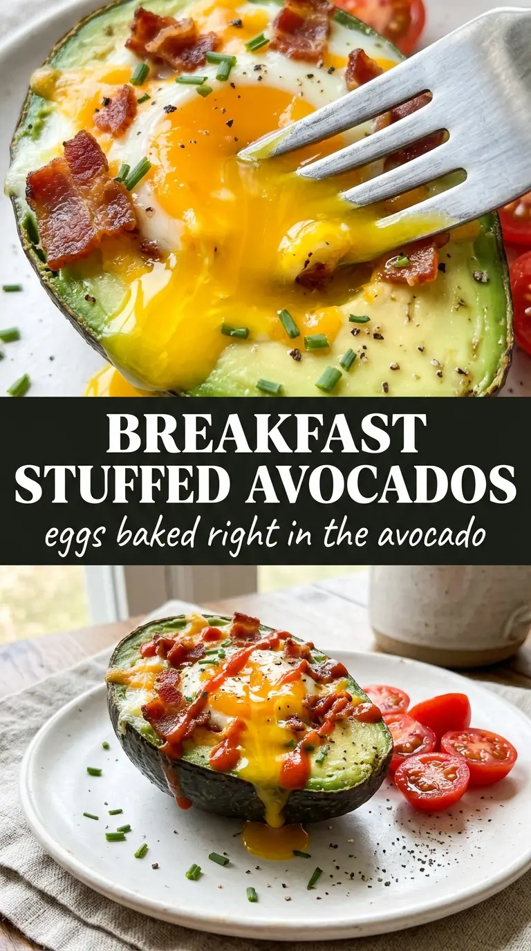Breakfast Stuffed Avocados baked eggs bacon feta