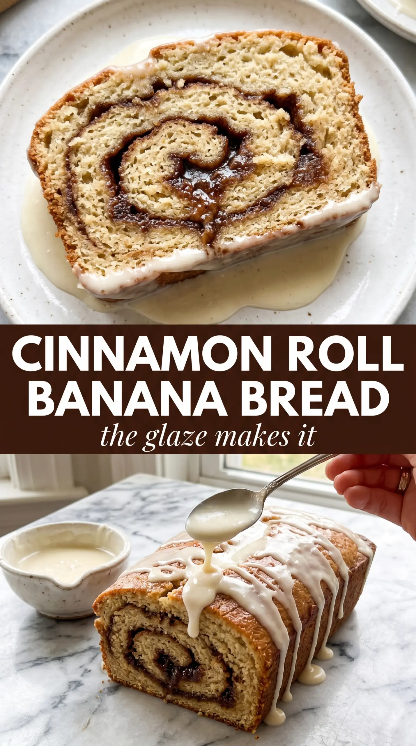 Cinnamon Roll Banana Bread swirl cream cheese