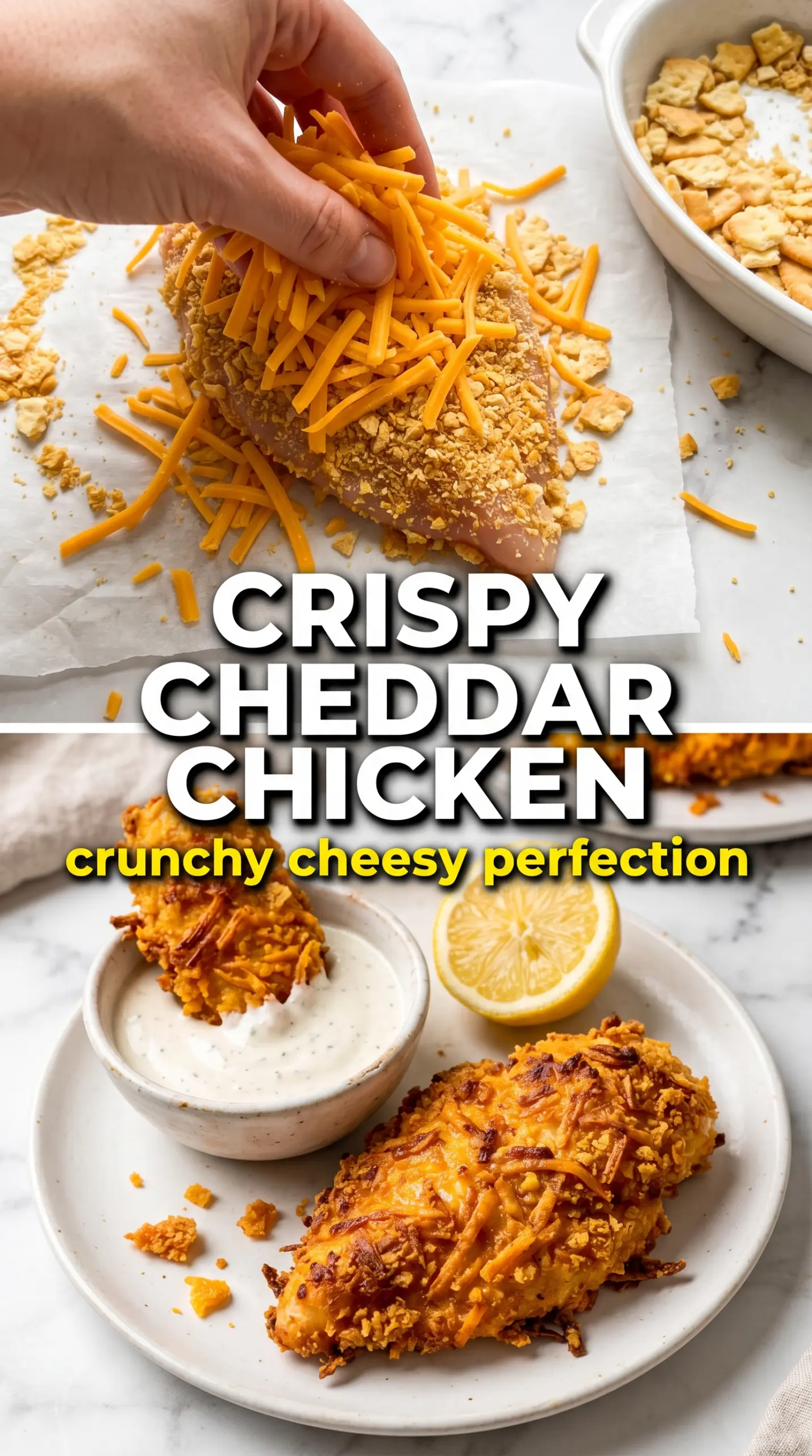 Crispy Cheddar Chicken golden crust cheesy baked chicken