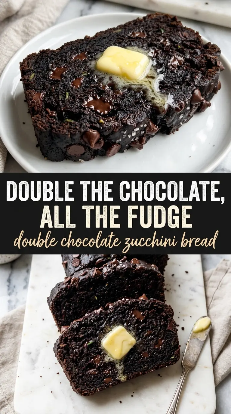 Double Chocolate Zucchini Bread, fudgy dark crumb, chocolate chips