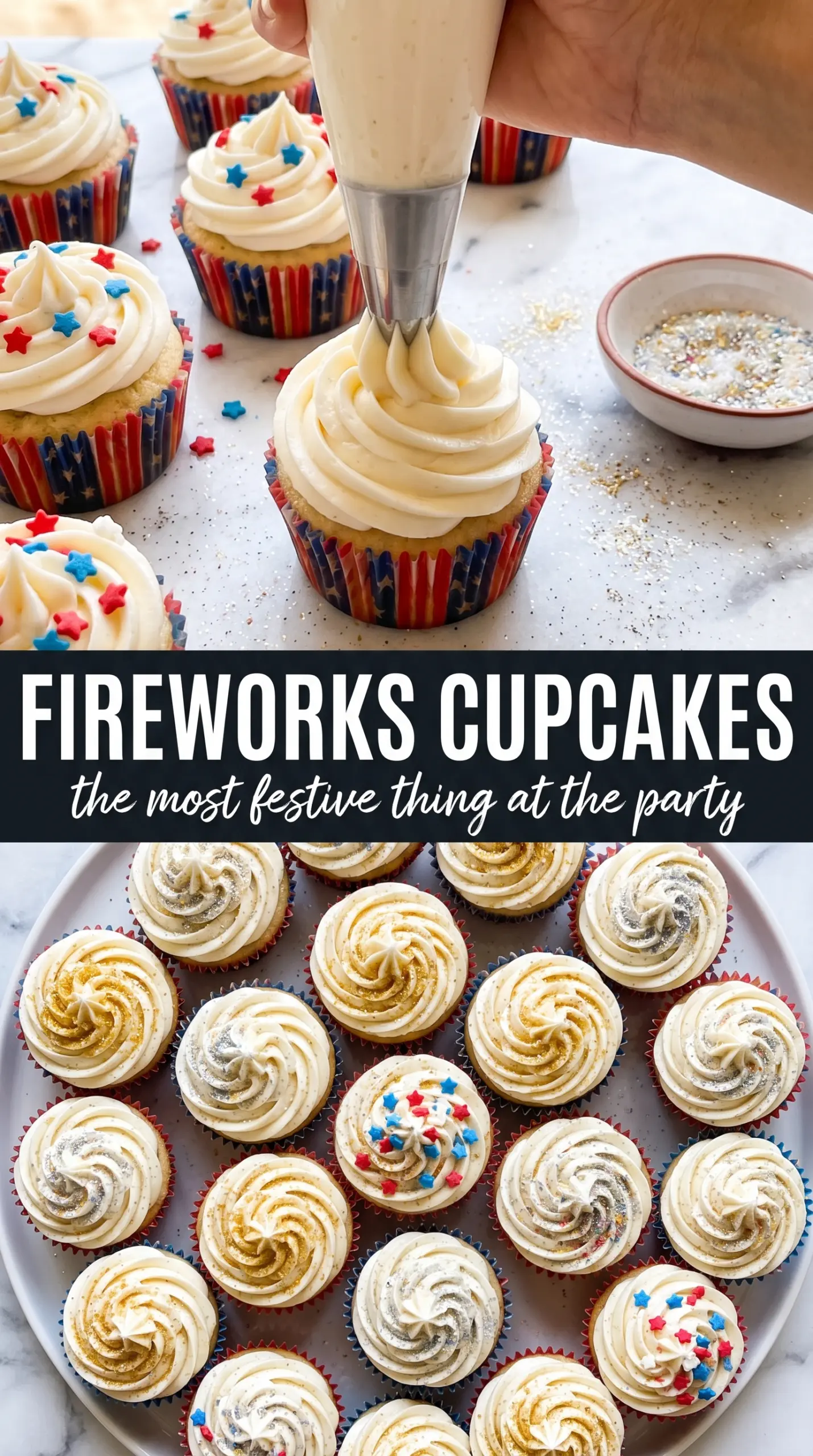 Fireworks Cupcakes patriotic buttercream sprinkles
