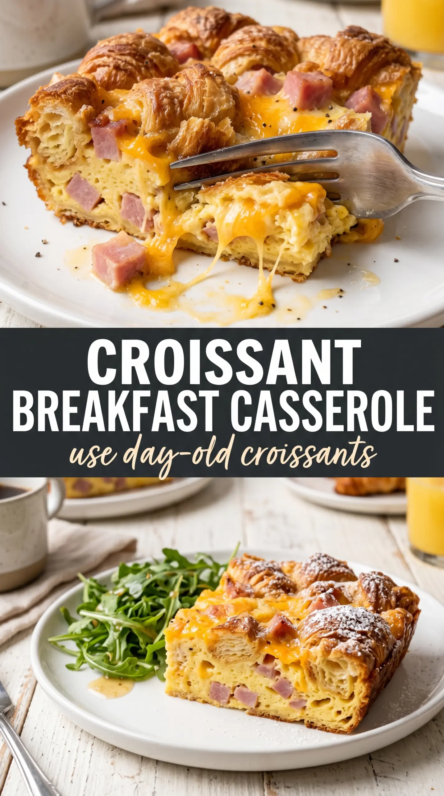 Ham and Cheese Croissant Casserole golden, cheesy, brunch bake