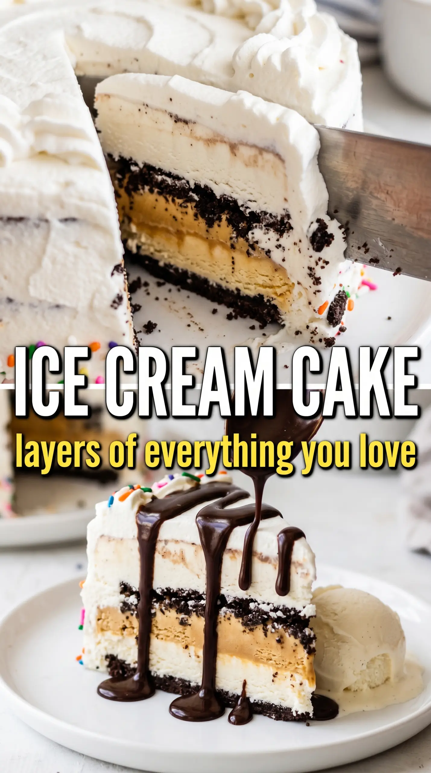 Ice Cream Cake layered Oreo vanilla strawberry