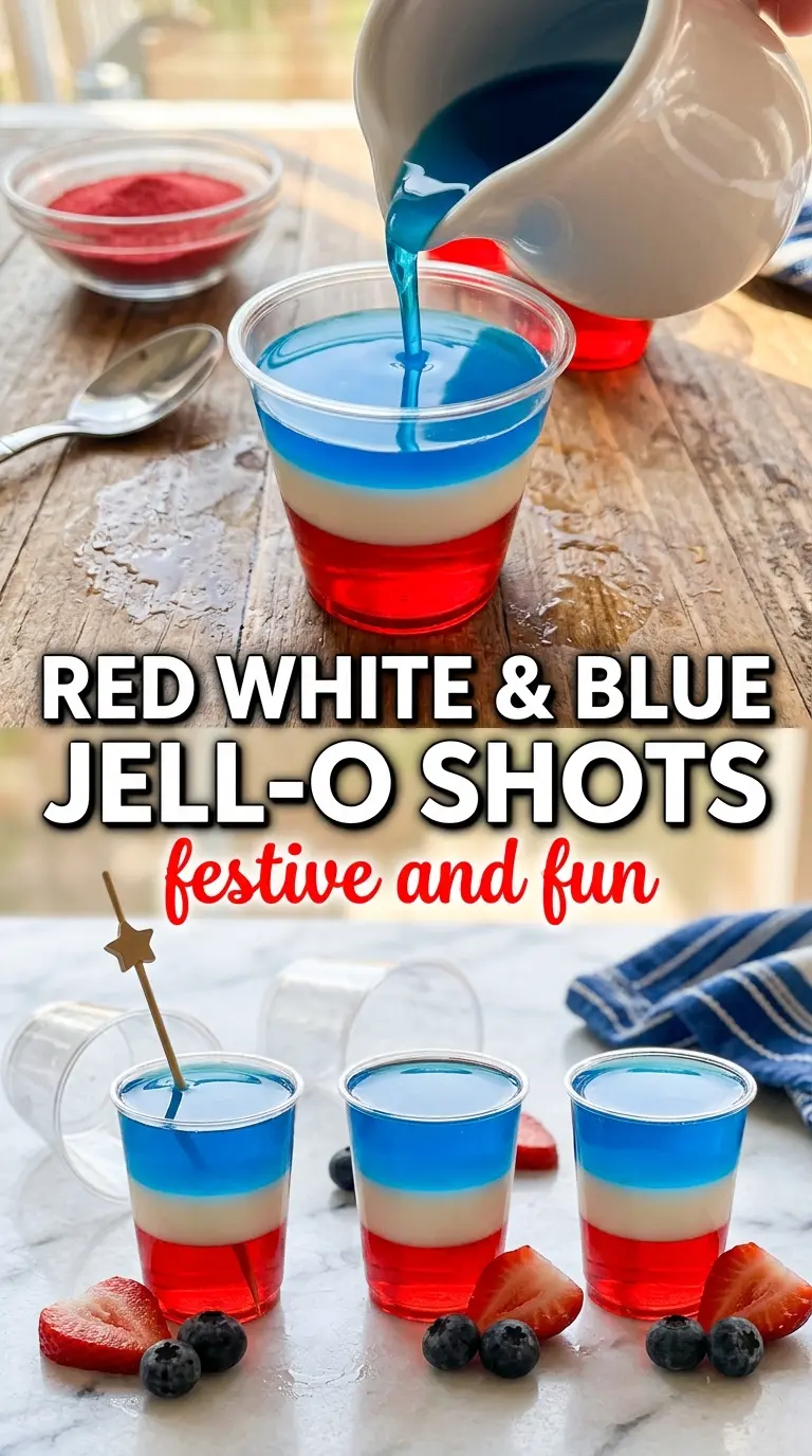 Jell-O shots red white blue layered festive