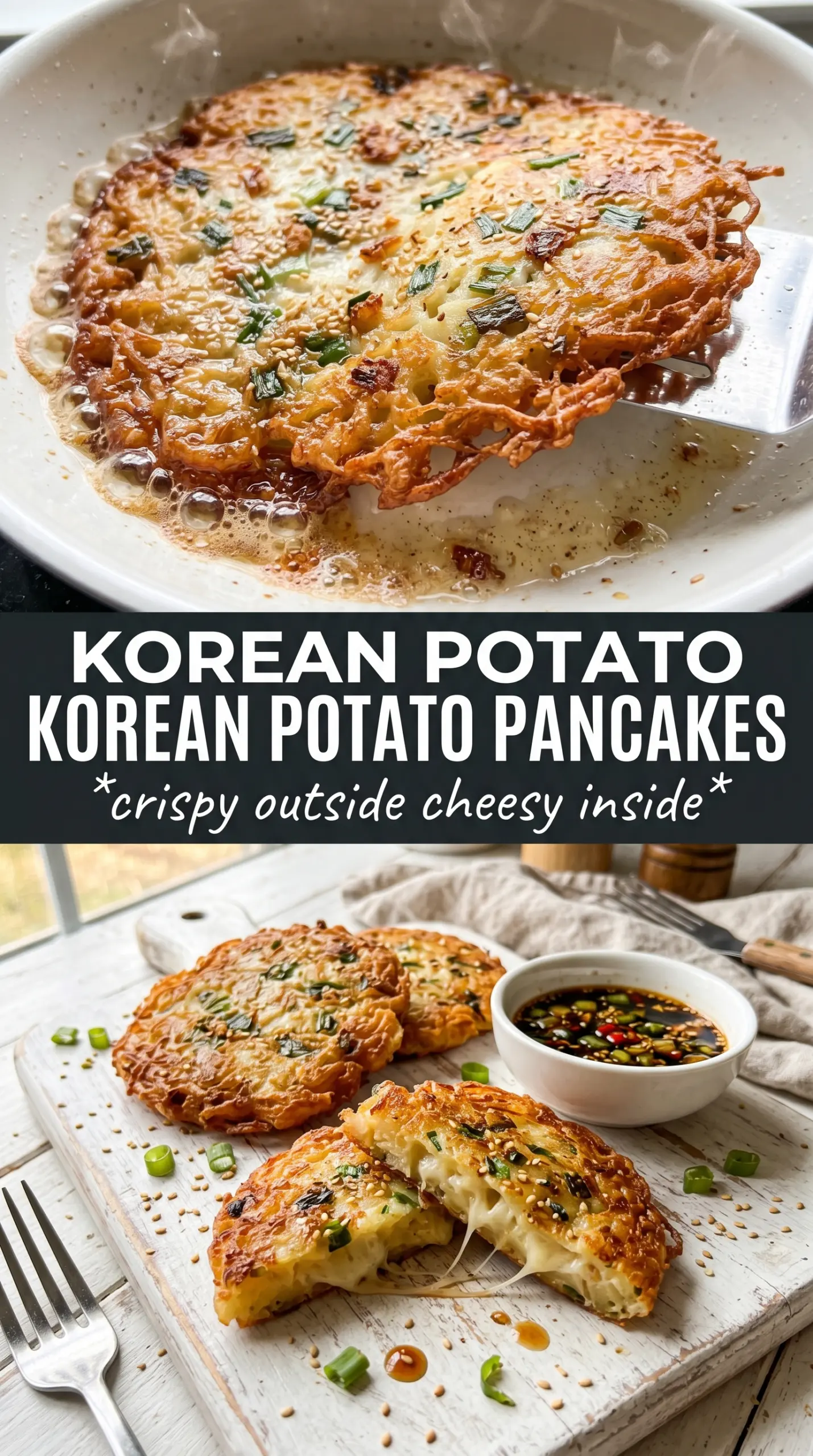 Korean potato pancakes with cheese crispy cheesy golden