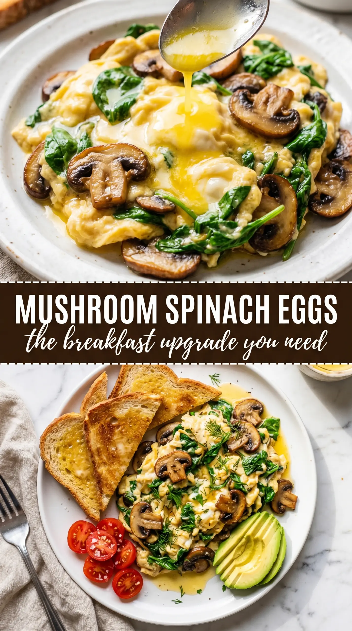 Mushroom Spinach Scrambled Eggs soft creamy goat cheese