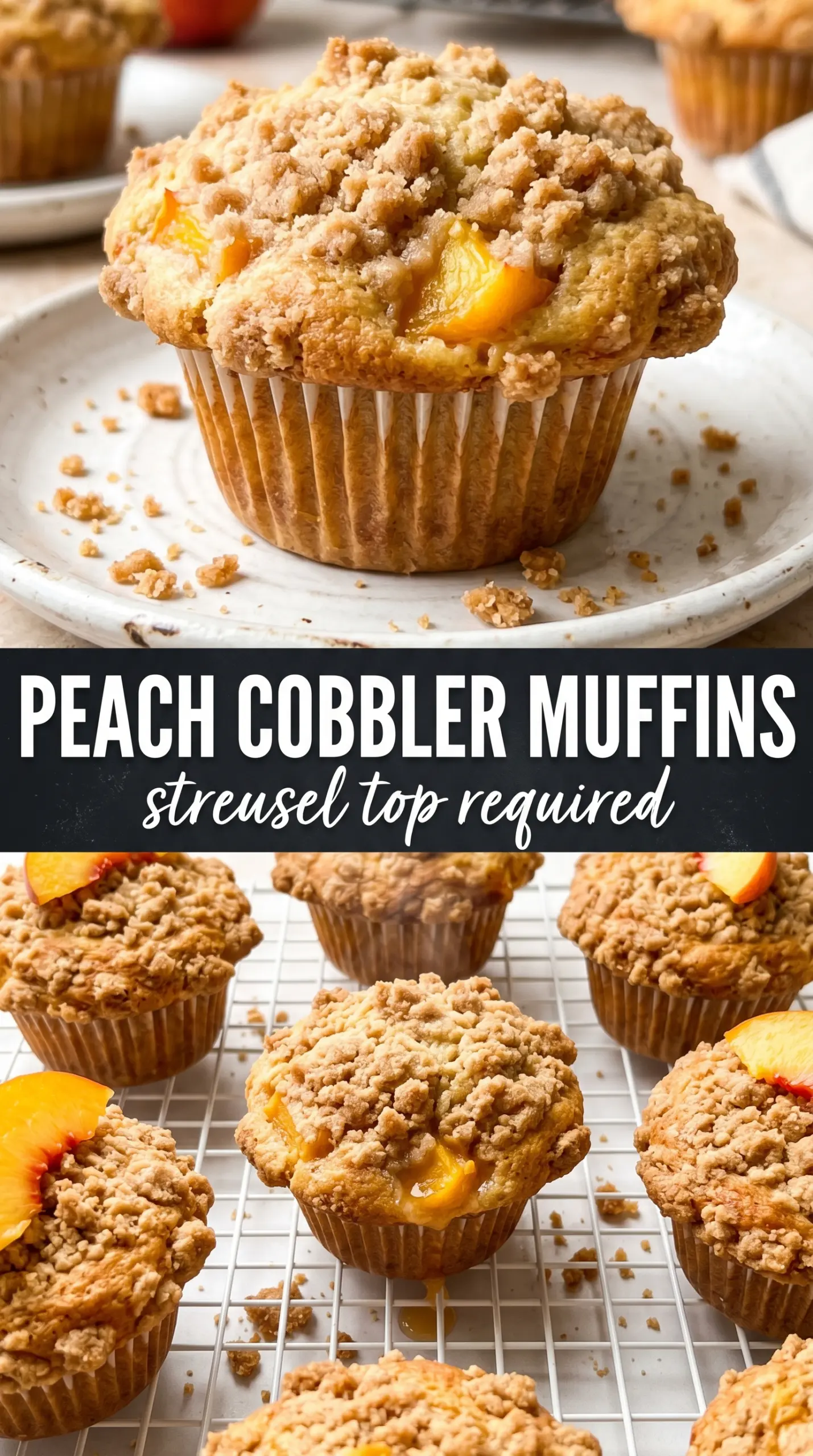 Peach Cobbler Muffins buttery streusel bakery-domed