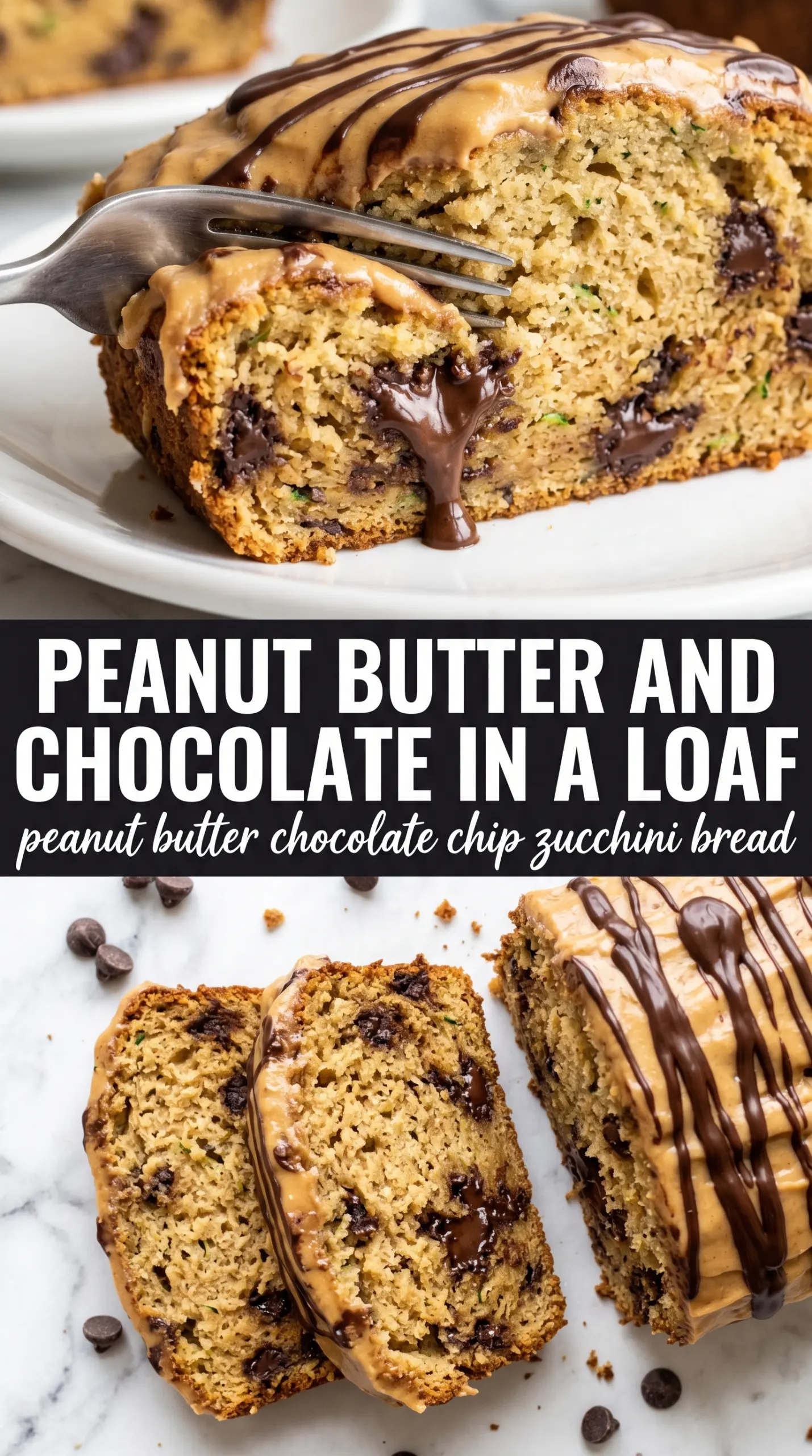 Peanut Butter Chocolate Chip Zucchini Bread golden chocolatey loaf