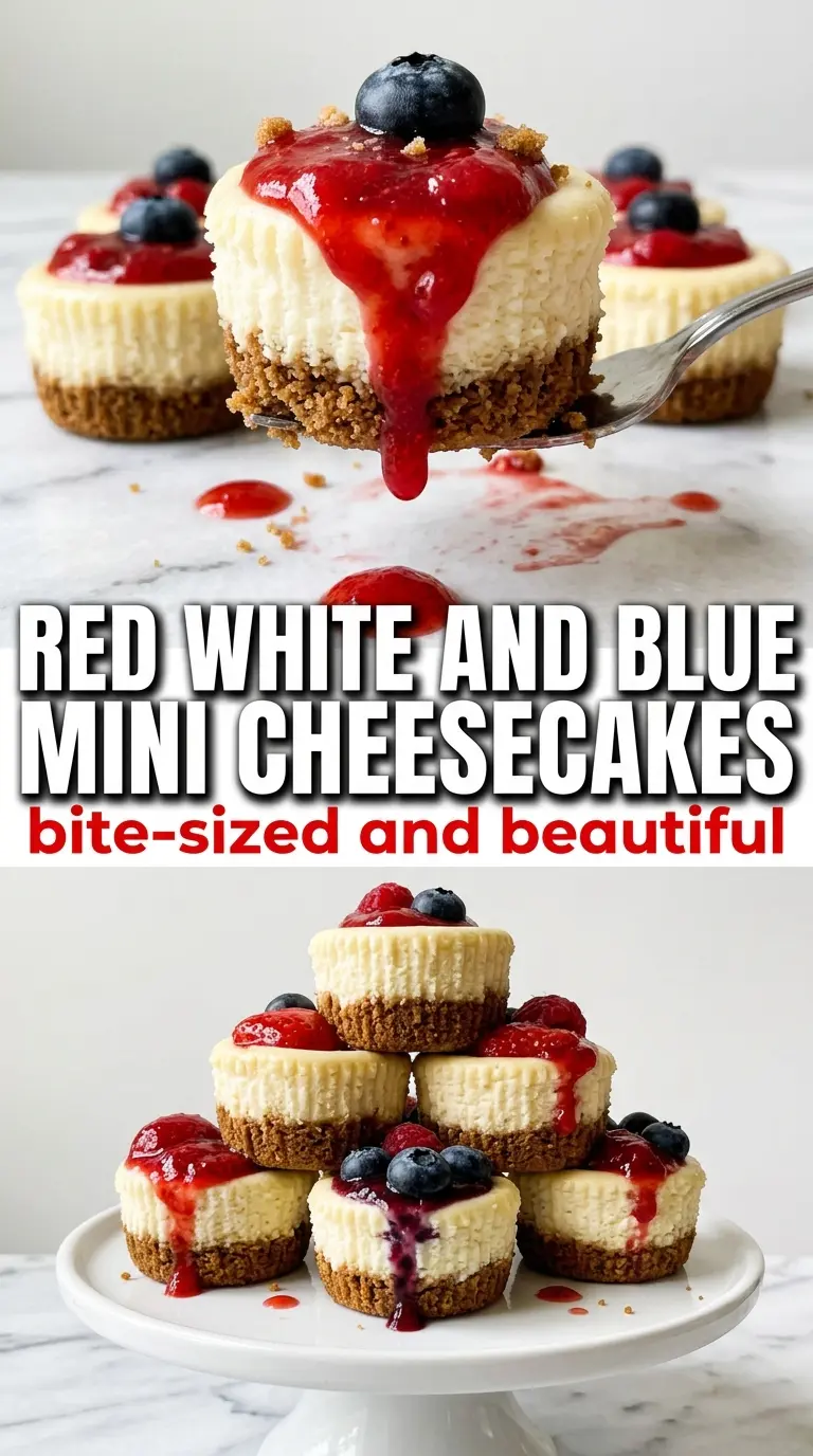 Red, White and Blue Mini Cheesecakes creamy berry-topped