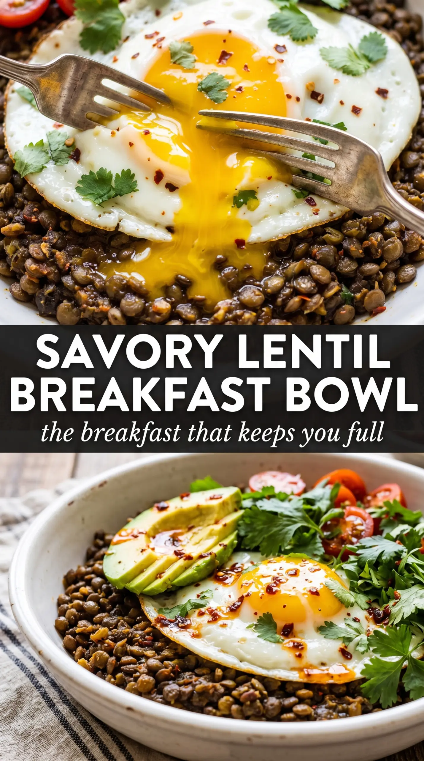 Savory Lentil Breakfast Bowl herbed, spiced, hearty