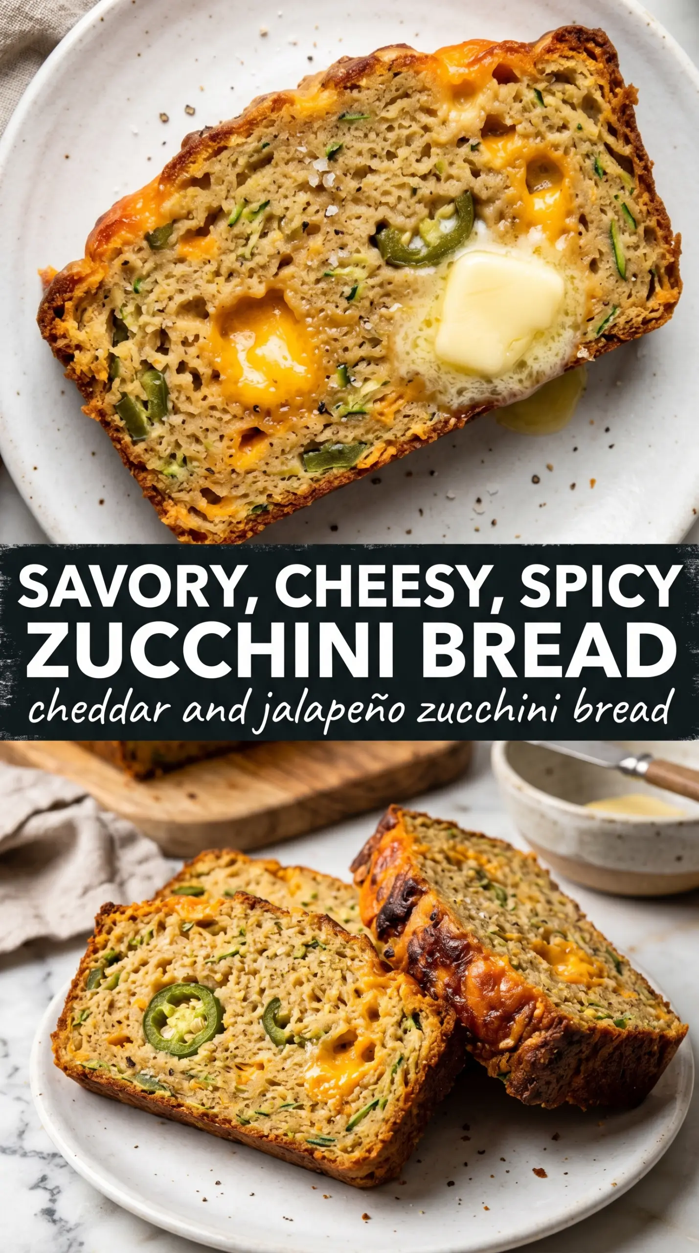 Savory Zucchini Bread with Cheddar and Jalapeños golden cheesy spicy