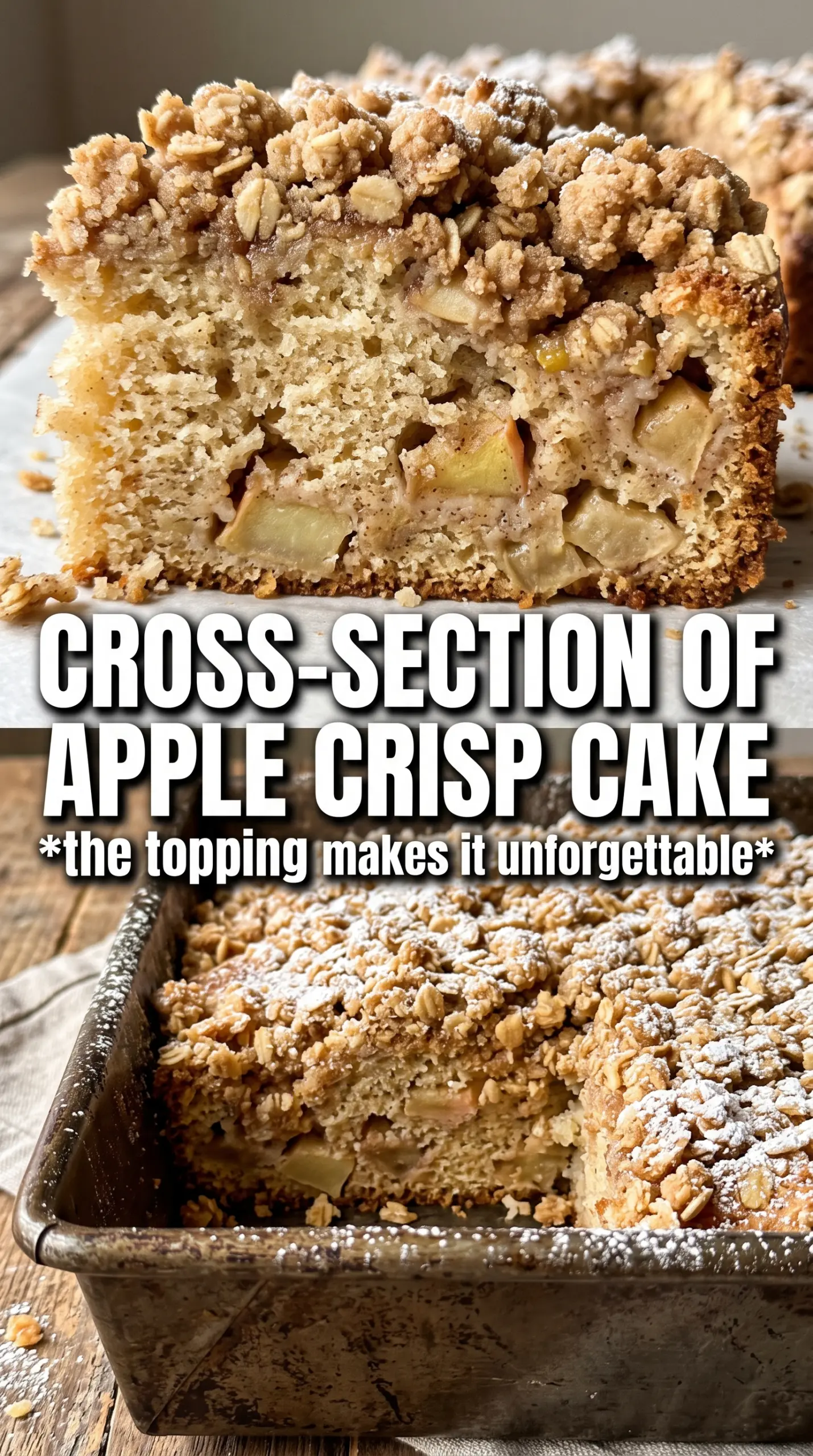 Apple Crisp Coffee Cake with oat crumble, spiced apples, golden topping