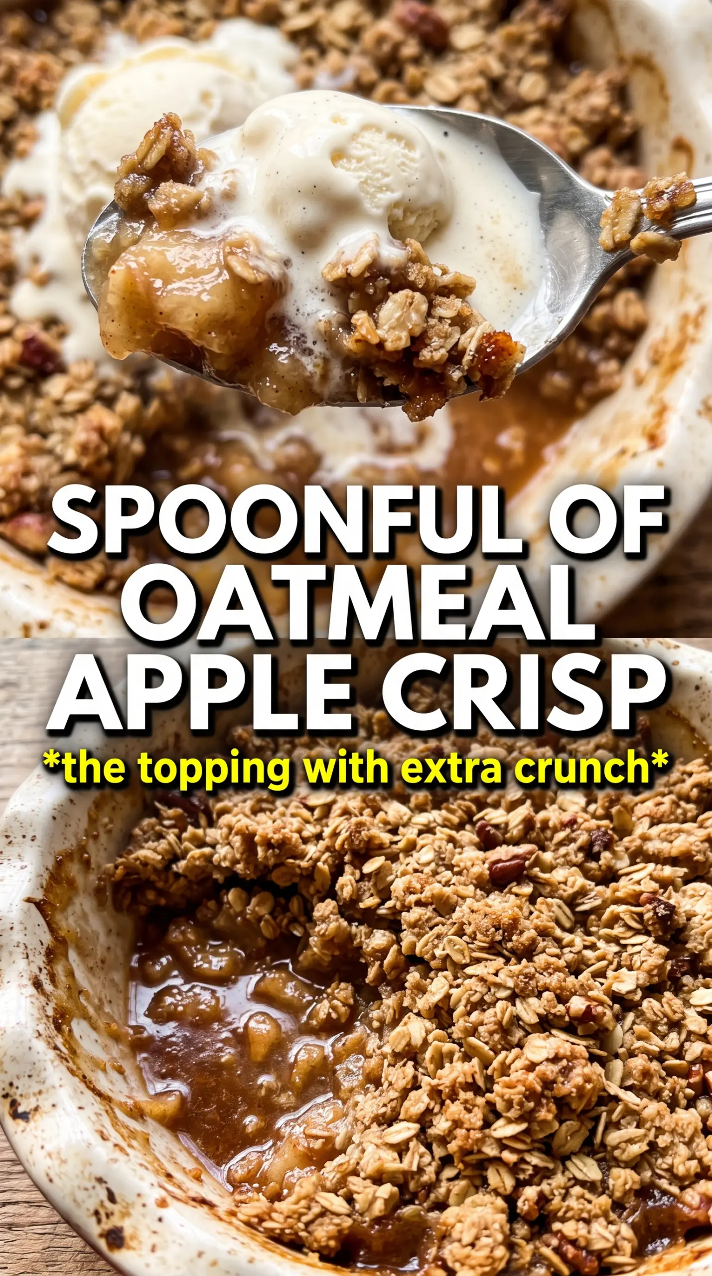 Apple Crisp With Oatmeal golden crumb, spiced apples, rustic dessert