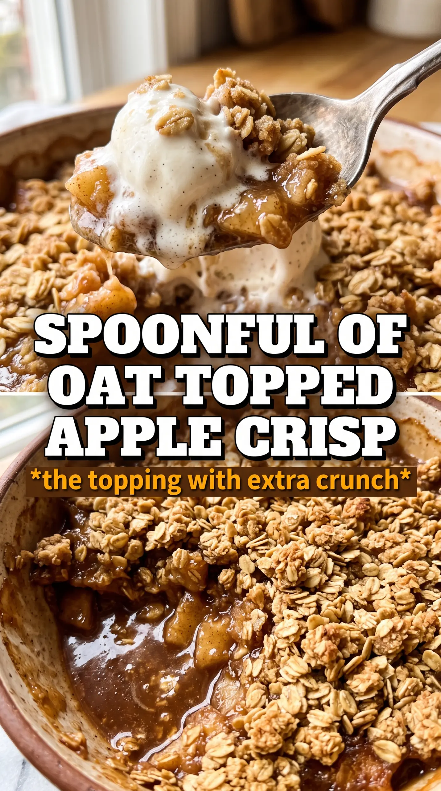 Apple Crisp With Oats, golden crumble, bubbling apples