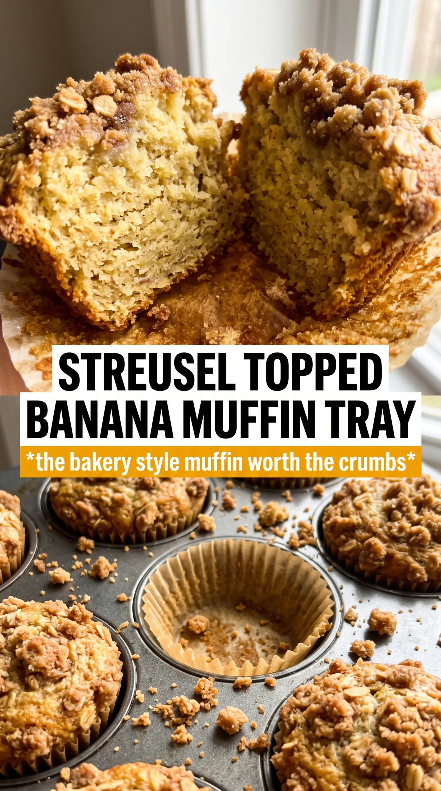 Banana Streusel Muffins tall crumbly cinnamon