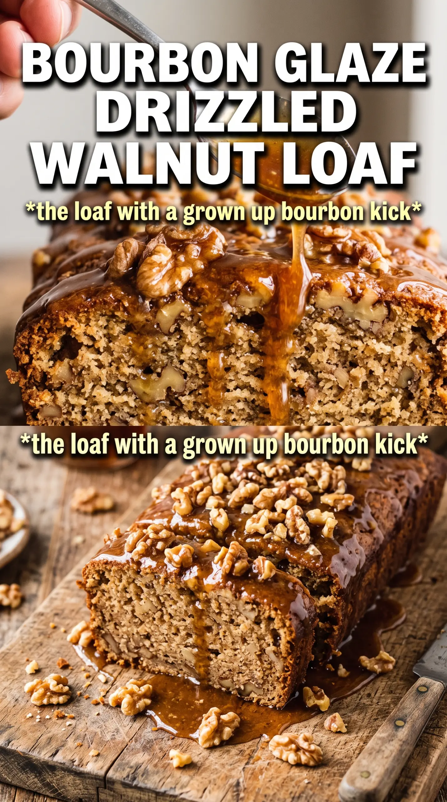 Bourbon banana walnut bread warm sliced