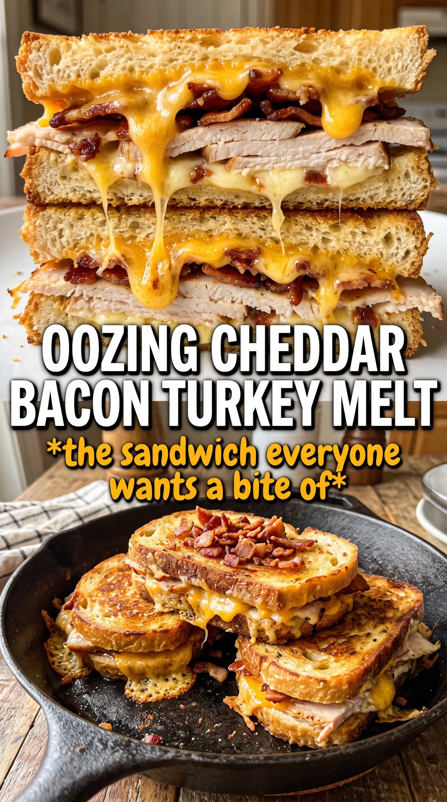 Cheddar and Bacon Turkey Melt on Sourdough crisp, melty, golden