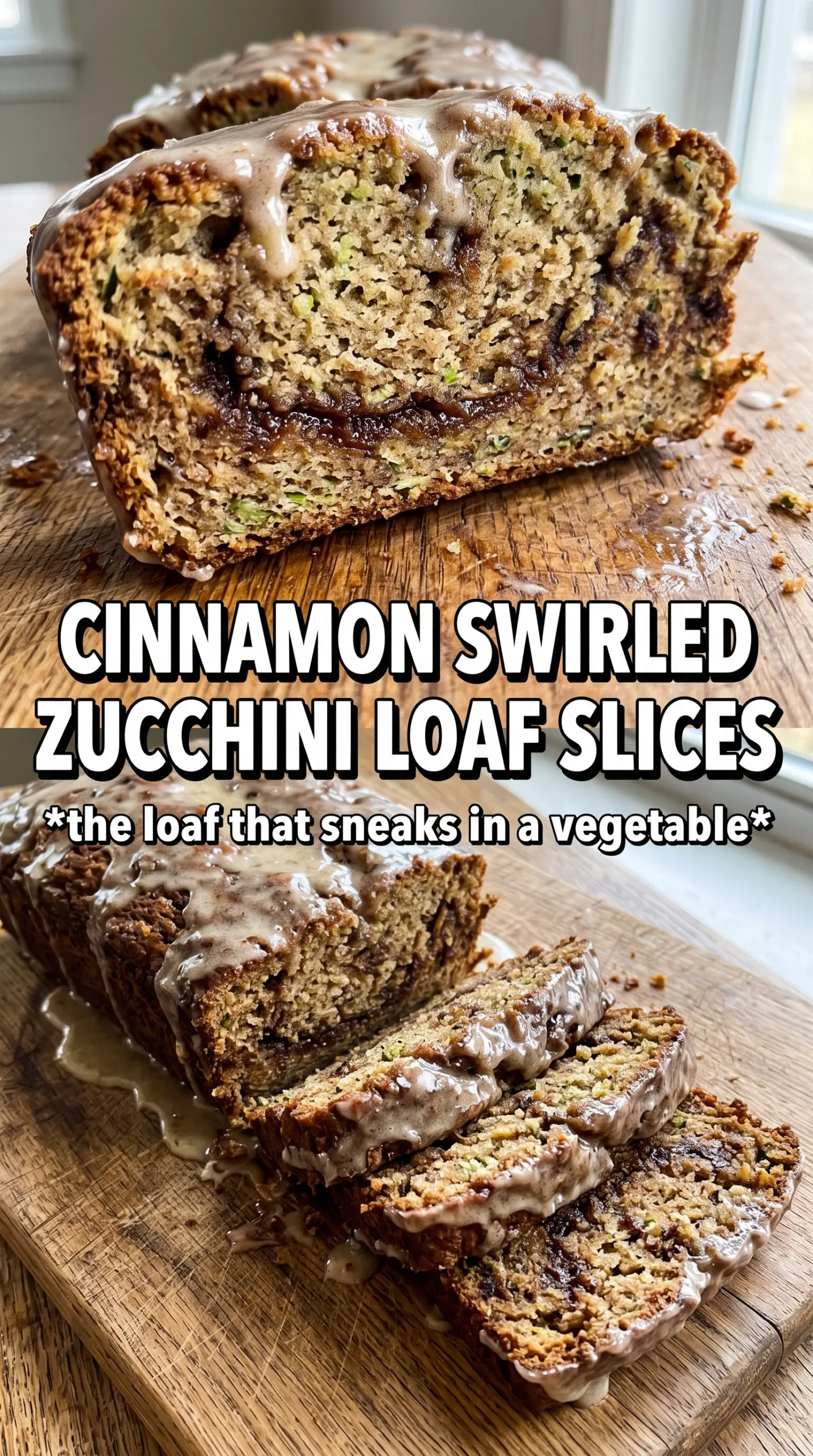 Cinnamon Roll Zucchini Bread sweet swirl frosted