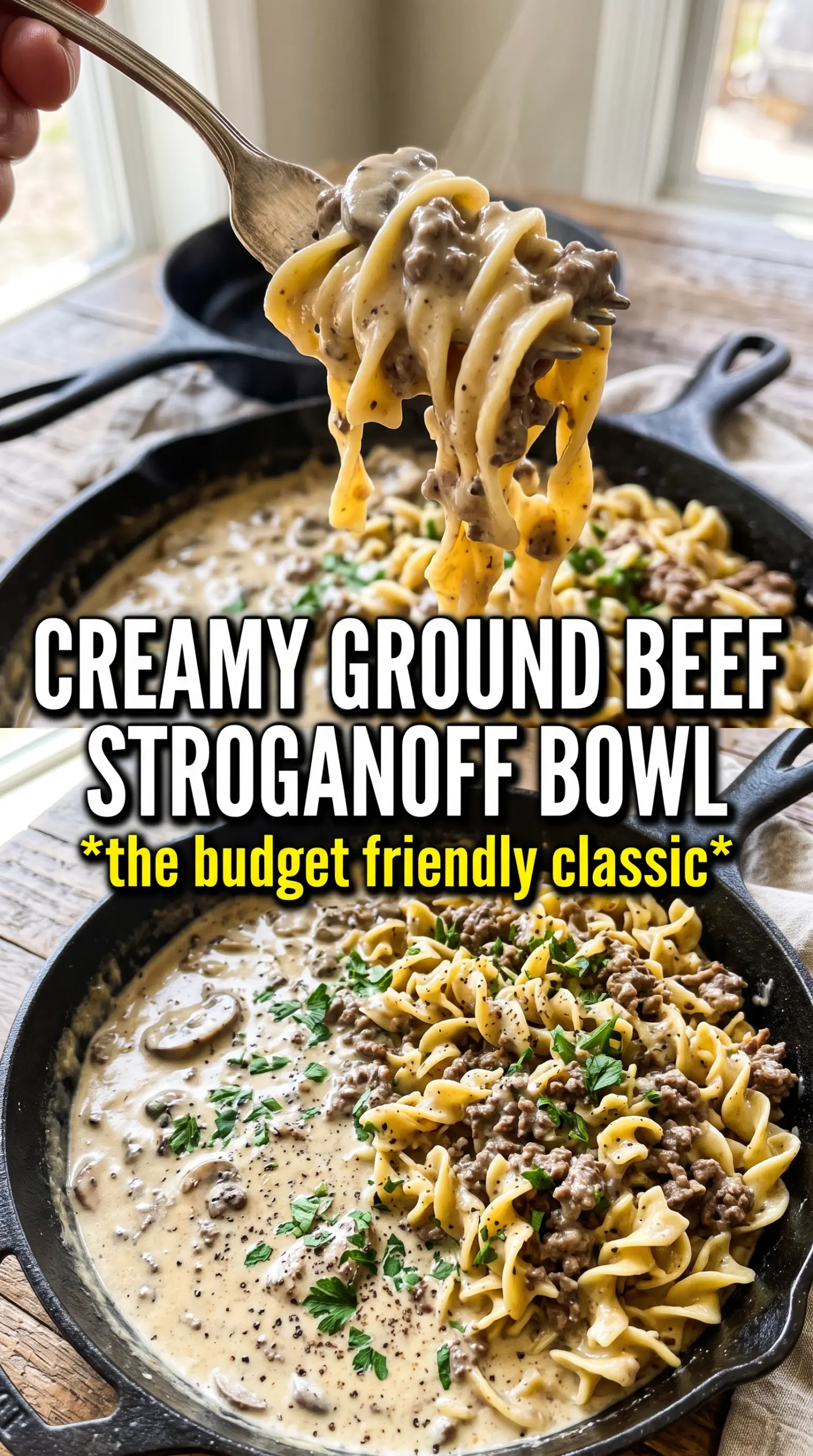 Ground Beef Stroganoff creamy mushrooms noodles