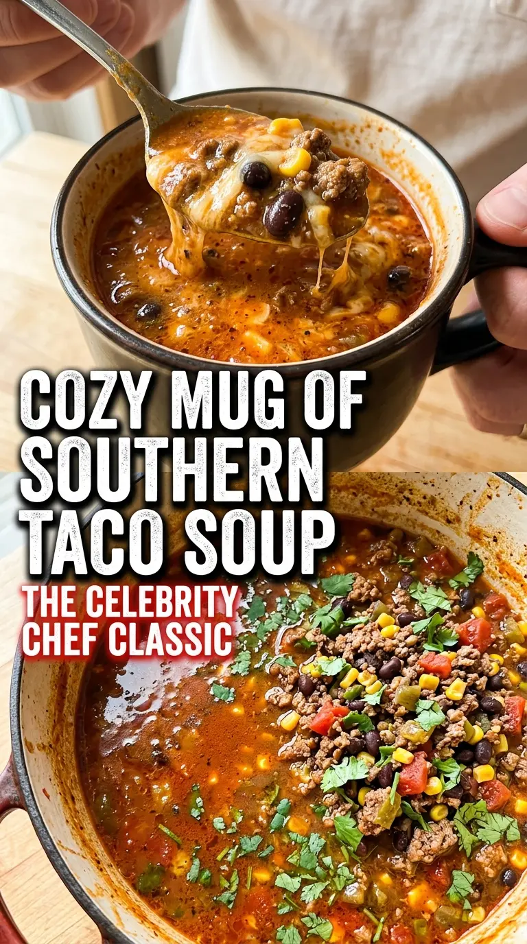 Paula Deen Taco Soup hearty, cheesy, Tex-Mex