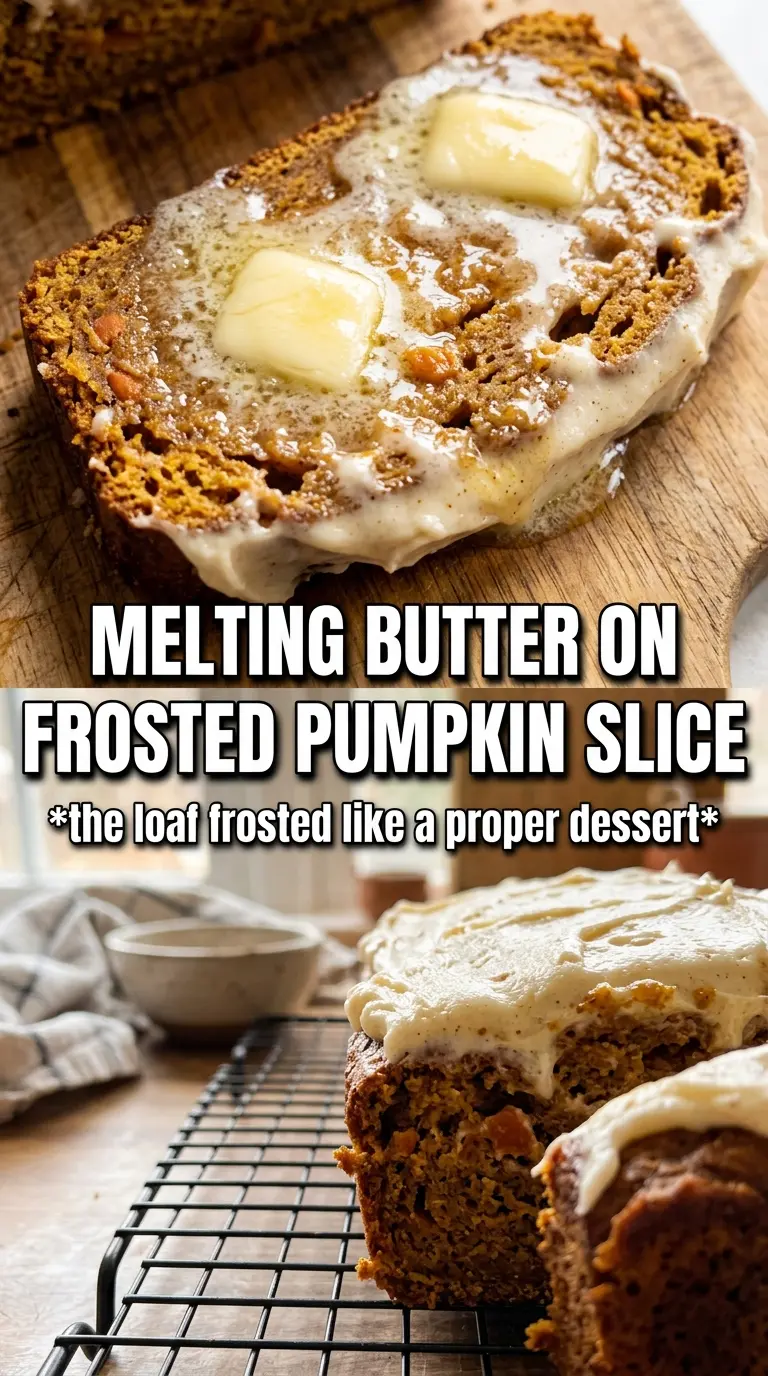 Pumpkin Bread With Cream Cheese Frosting, spiced, frosted