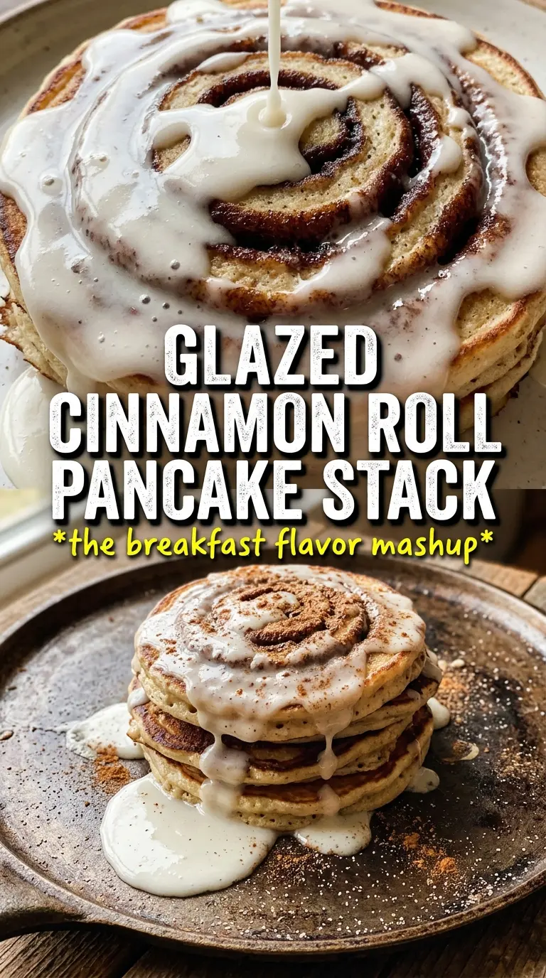 Pumpkin Cinnamon Roll Pancakes pumpkin swirl glaze