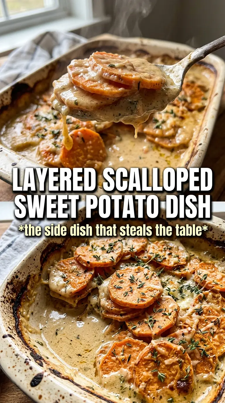 Scalloped Sweet Potatoes golden cheesy layered